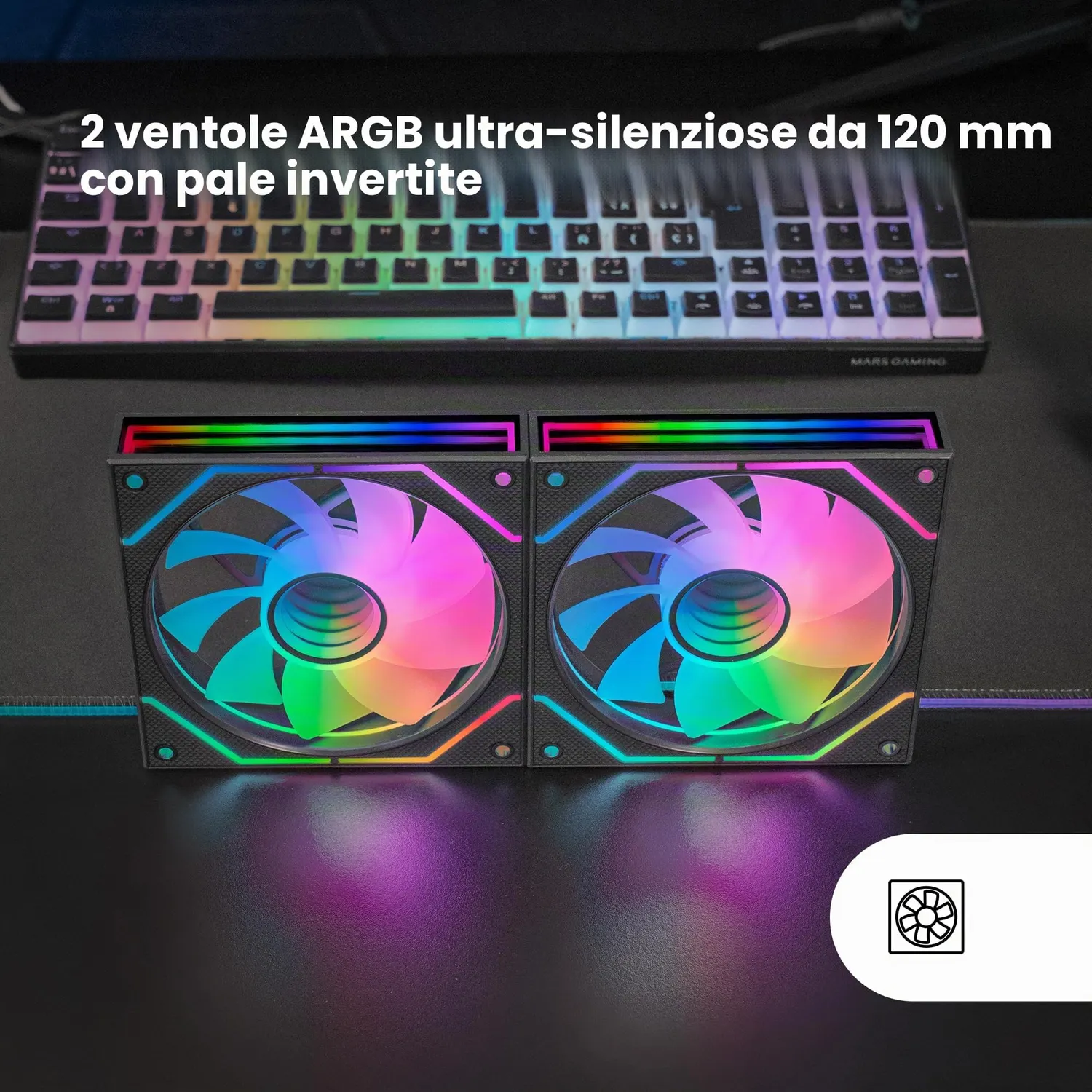 Mars Gaming MF-3DPROX2R Kit Ventole 2x120mm Nero Reverse