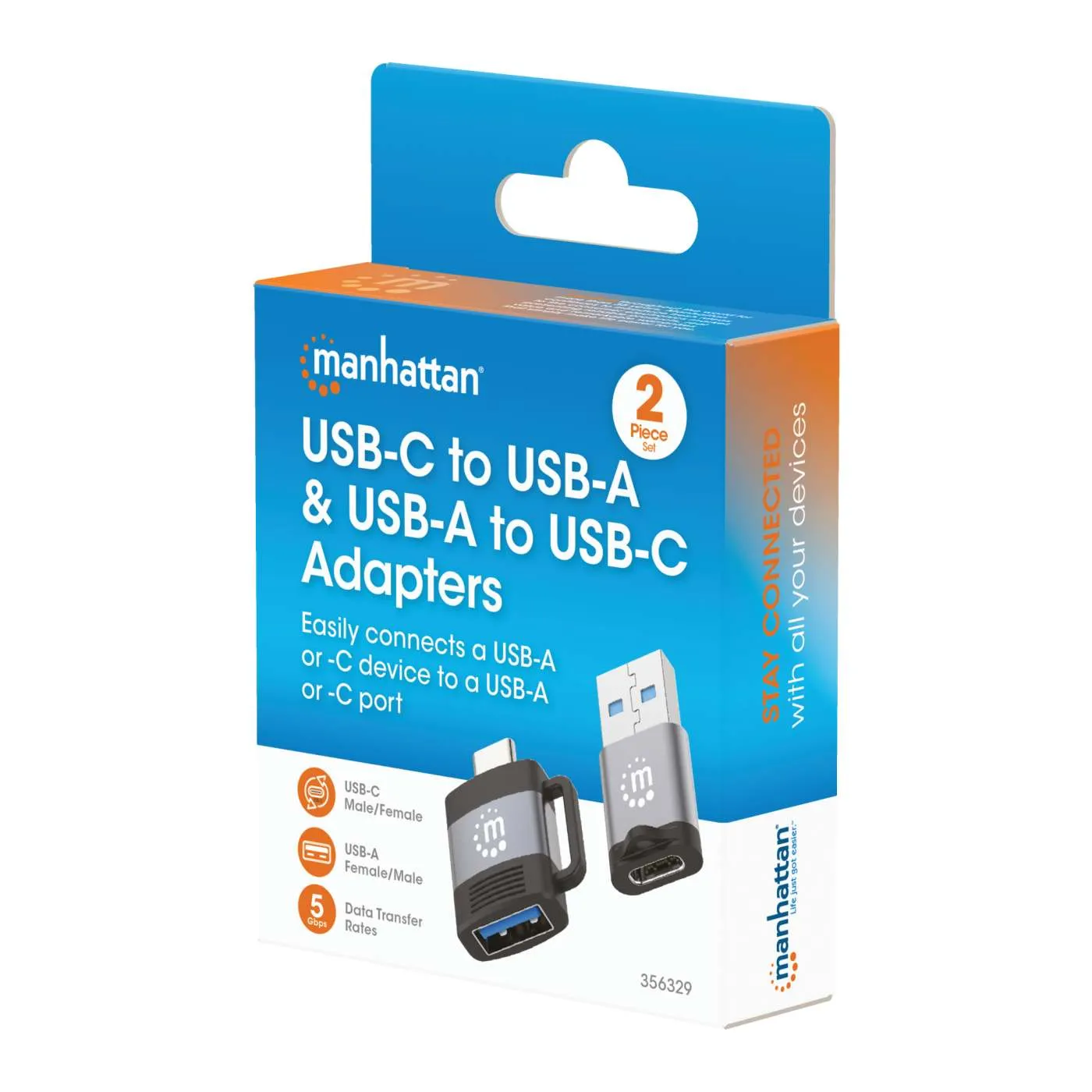 Manhattan set 2 adattatori USB-C USB-A 5Gbps 3A