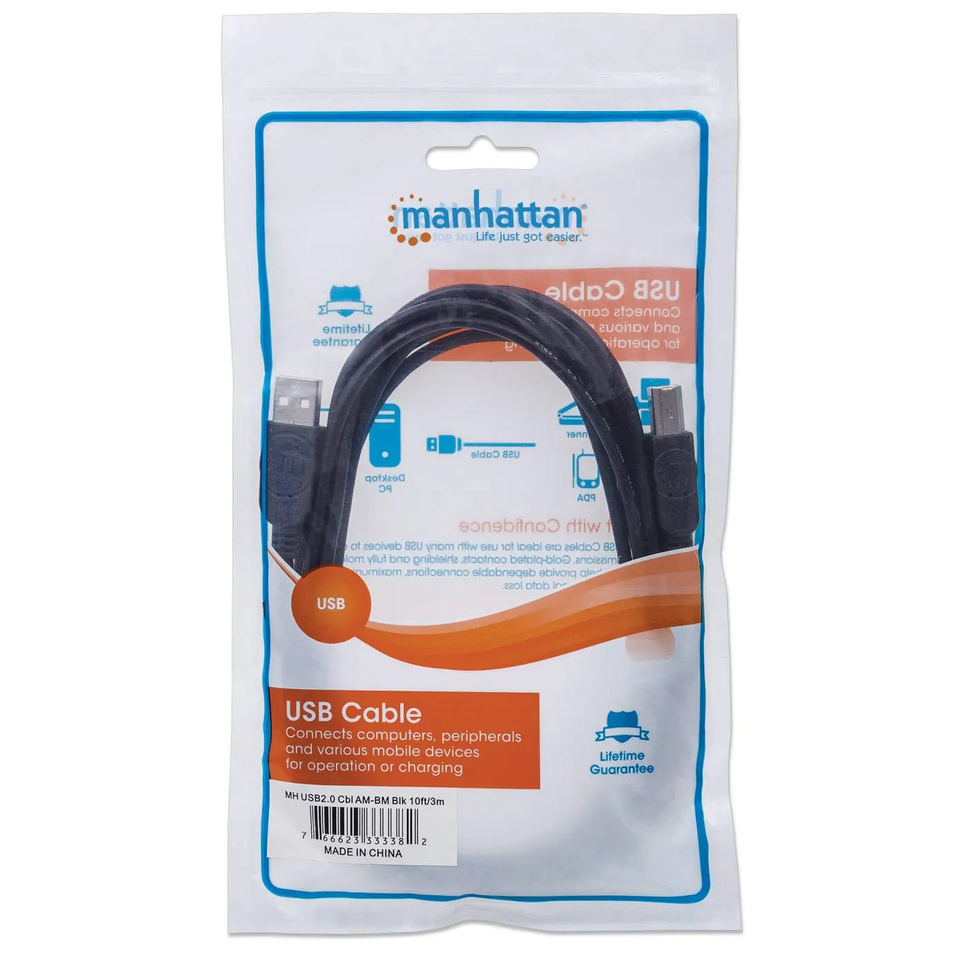 Manhattan Cavo USB 2.0 A-B 3 m nero 480 Mbps