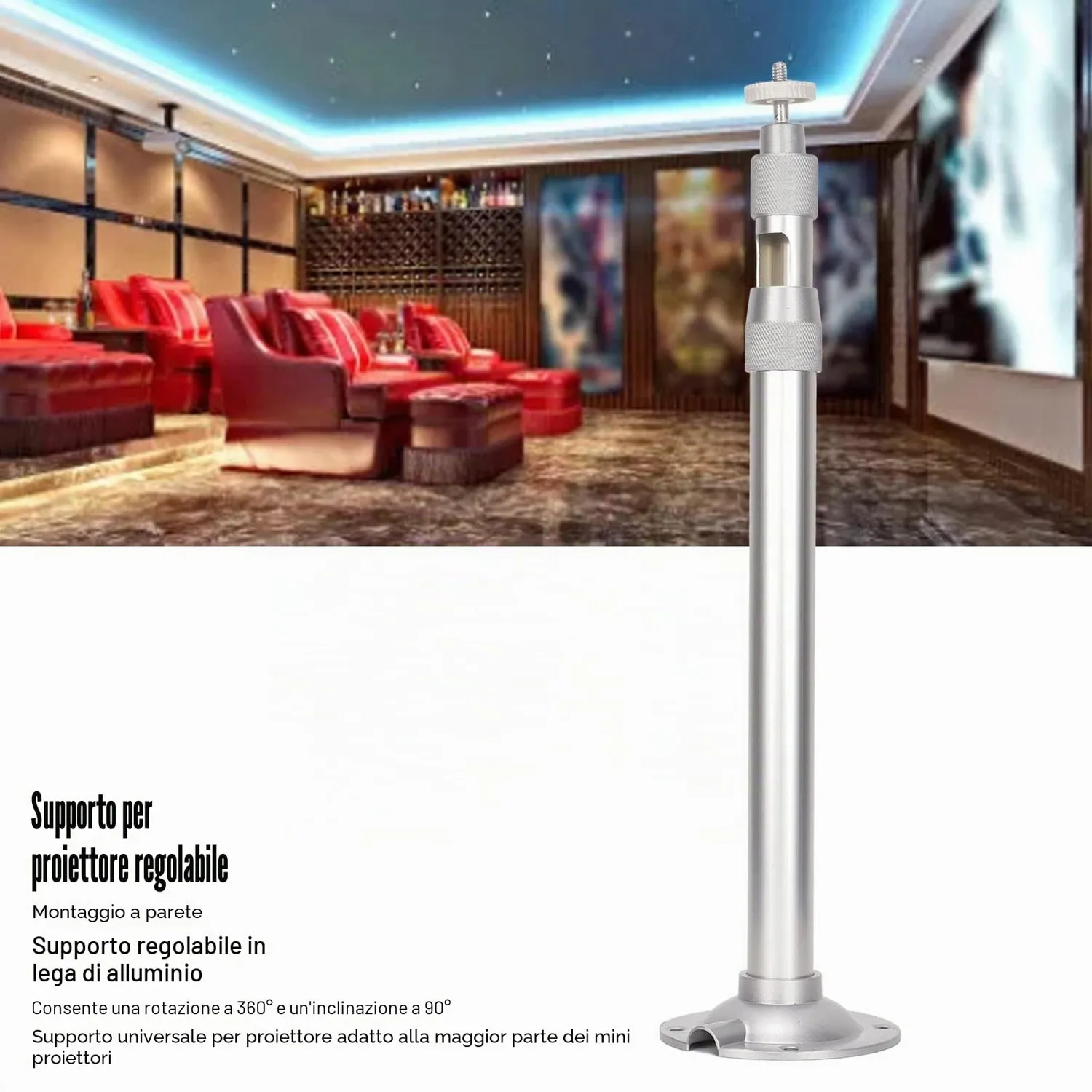 Zunate Staffa Proiettore Soffitto 30-60cm Alluminio 5kg
