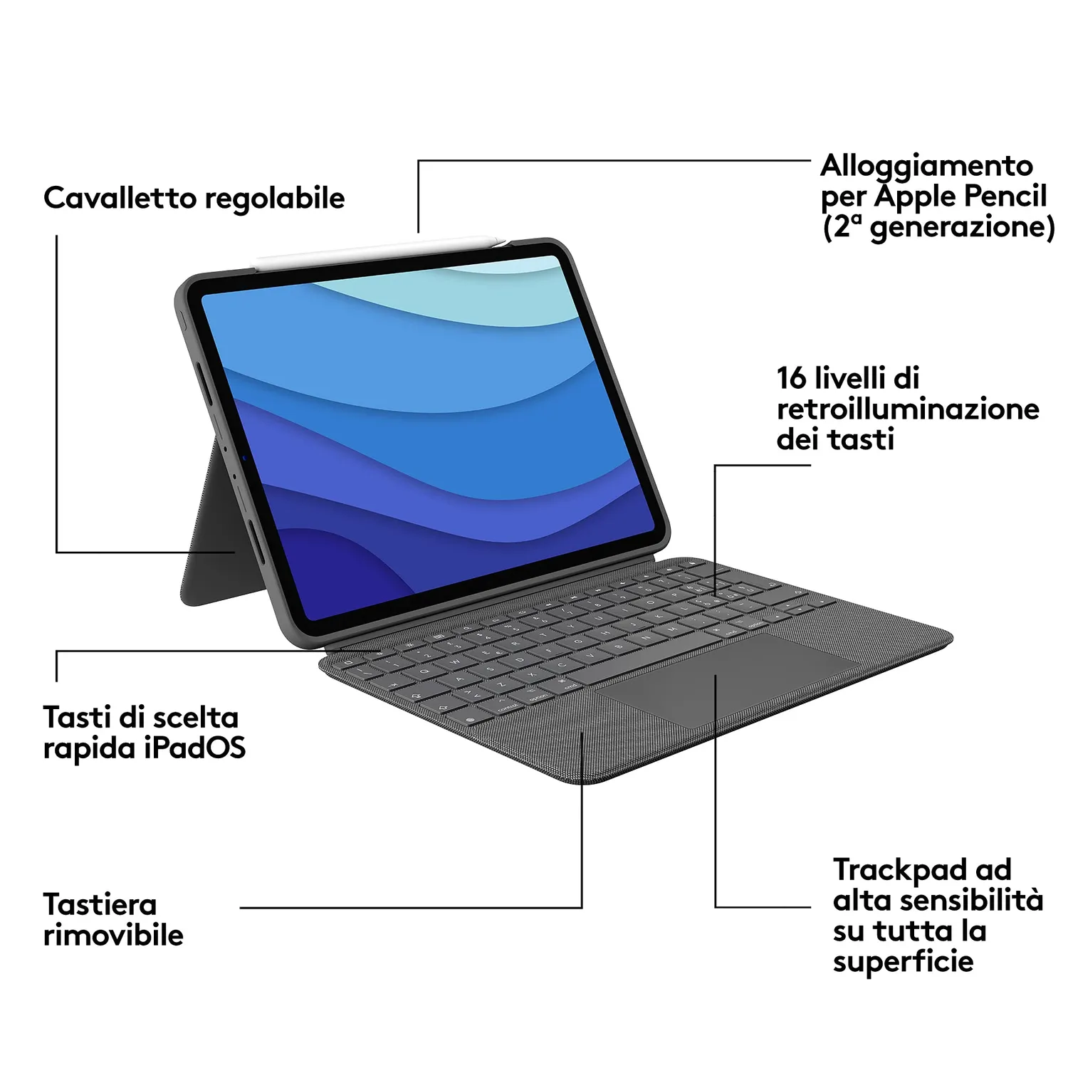 Logitech Combo Touch iPad Pro 11 tastiera ITA grigio