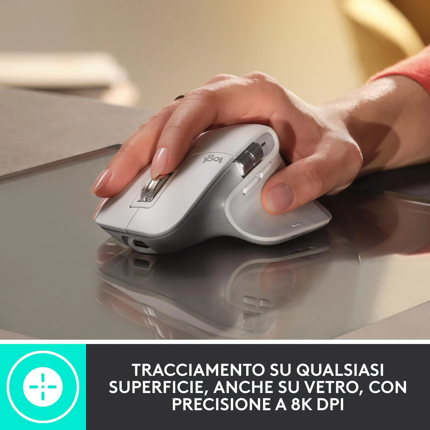 Logitech MX Master 3S mouse wireless grigio chiaro 8K