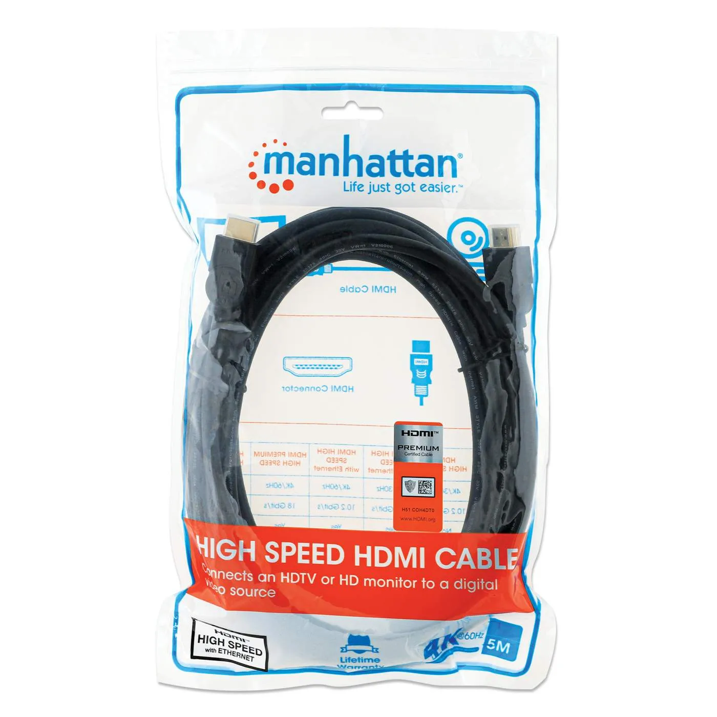 Manhattan Premium cavo HDMI 4K 60Hz 5m Ethernet nero