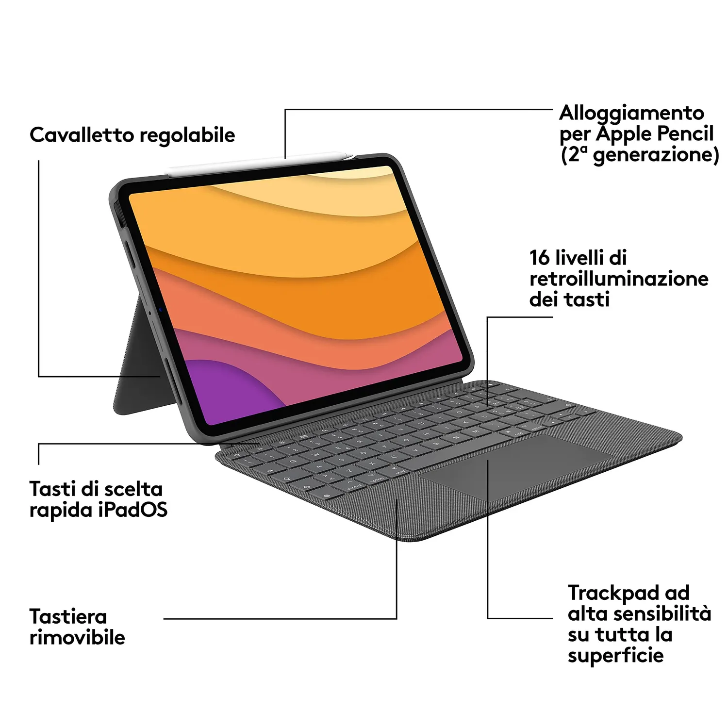 Logitech Combo Touch Custodia Tastiera iPad Air 4-5 Gen ITA retroilluminata