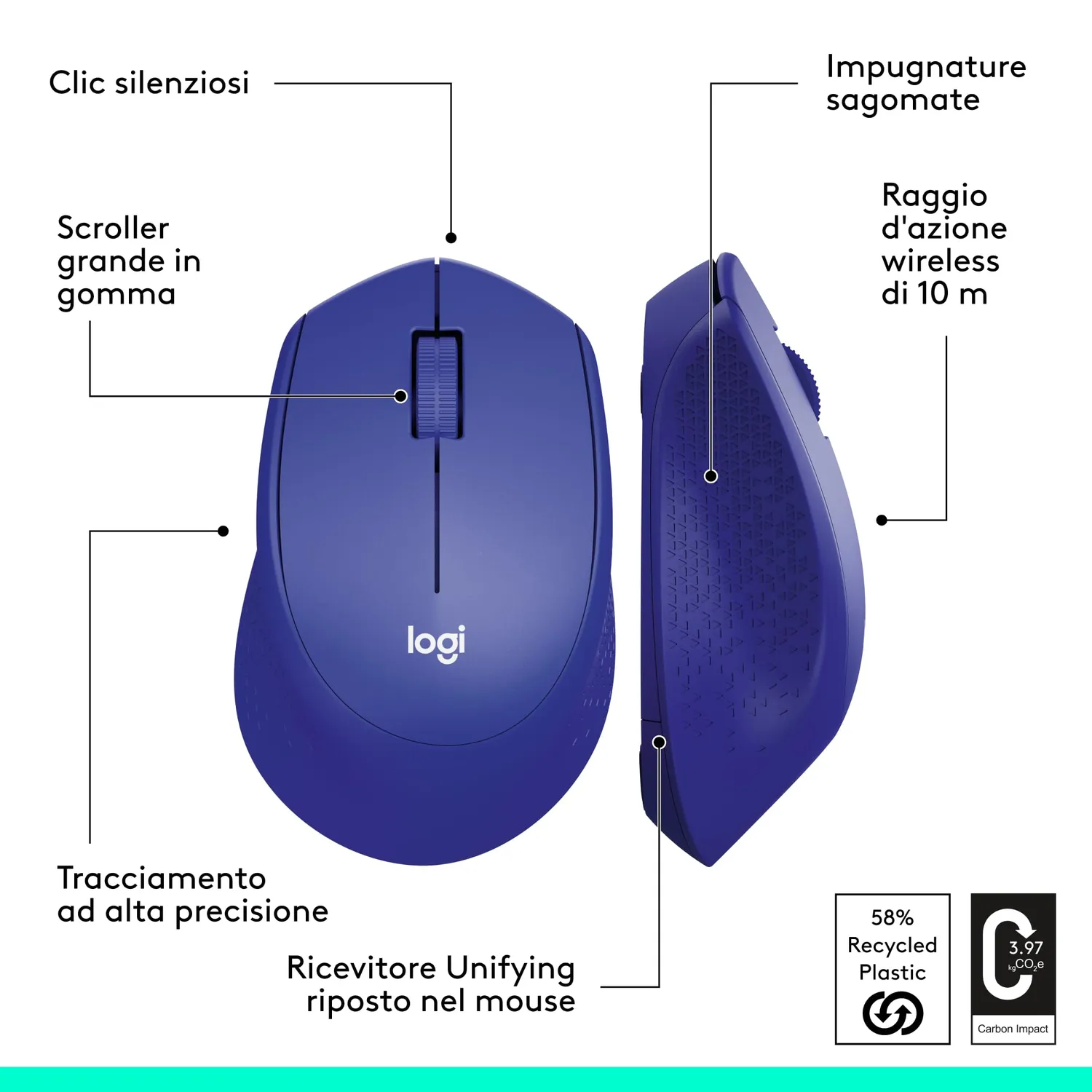 Logitech M330 Silent Plus mouse wireless blu silenzioso