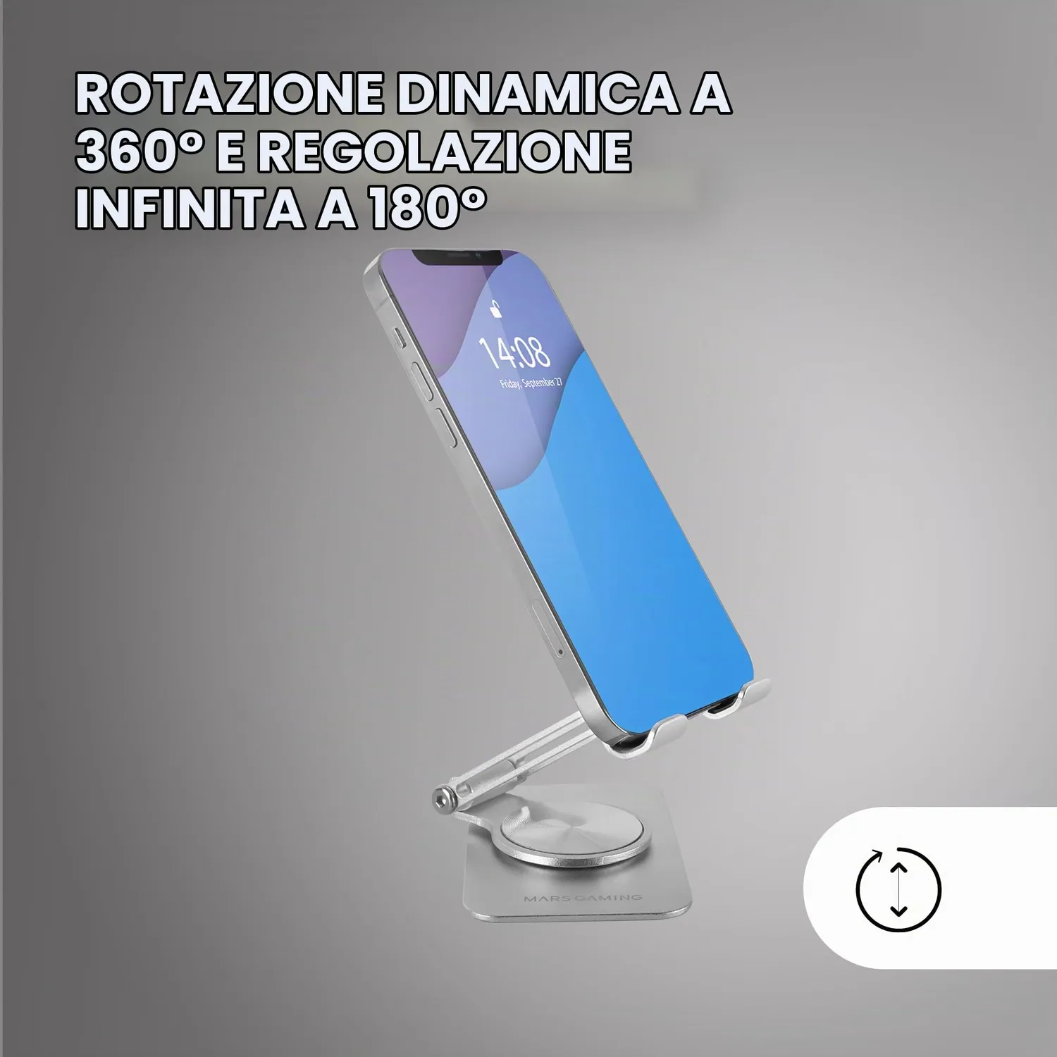 Mars Gaming MA-RSS supporto smartphone pieghevole grigio argento 360°