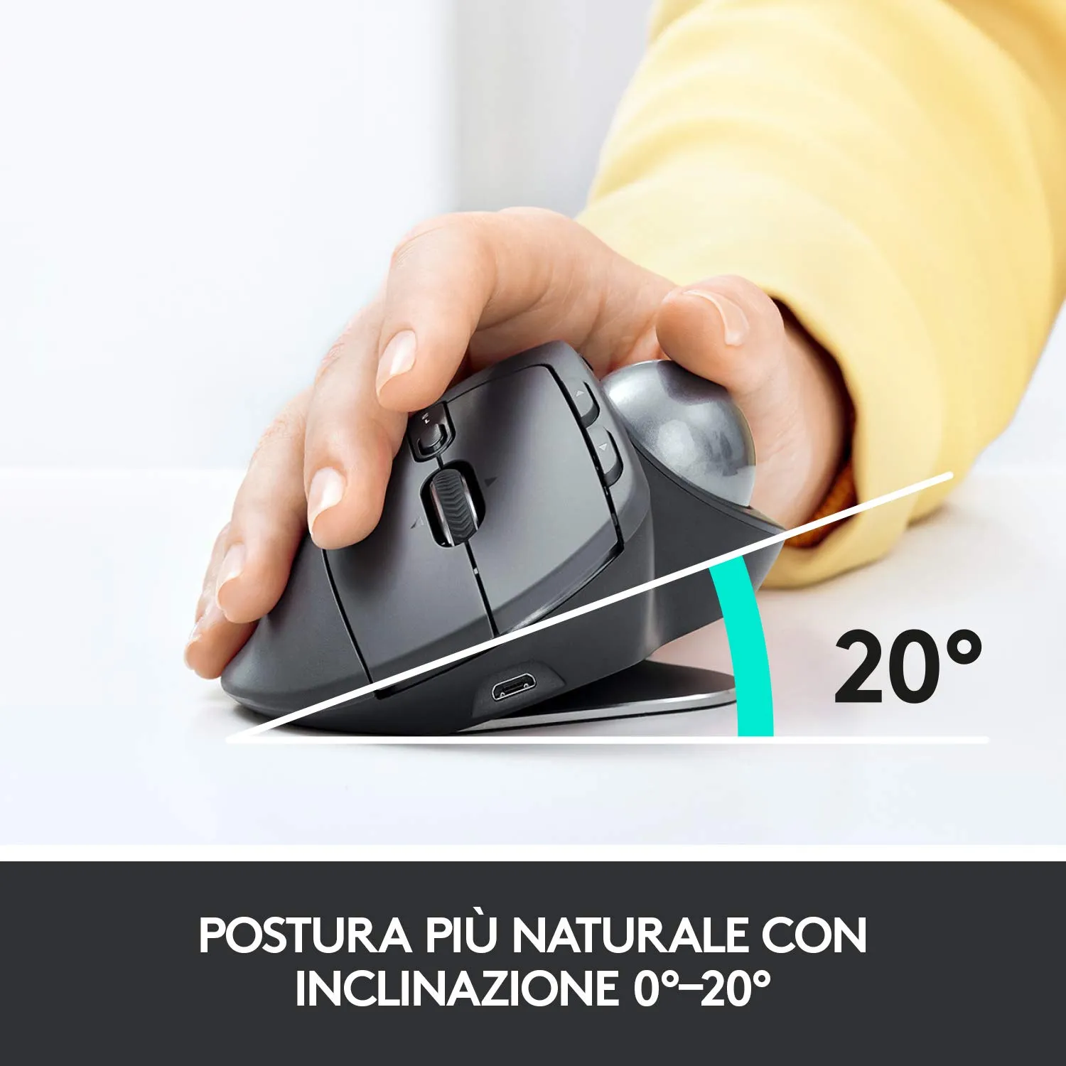 Logitech MX Ergo Trackball Mouse Wireless Ergonomico Precisione