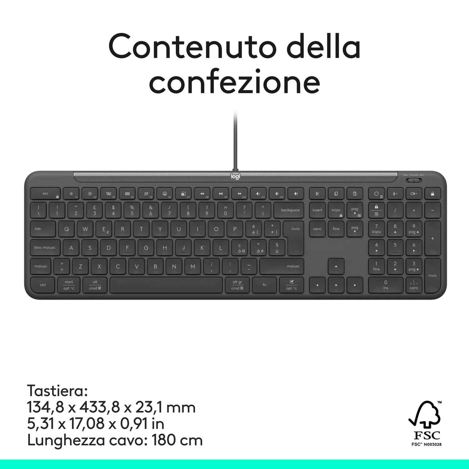Logitech Signature Slim K620 tastiera cablata USB-C ITA business