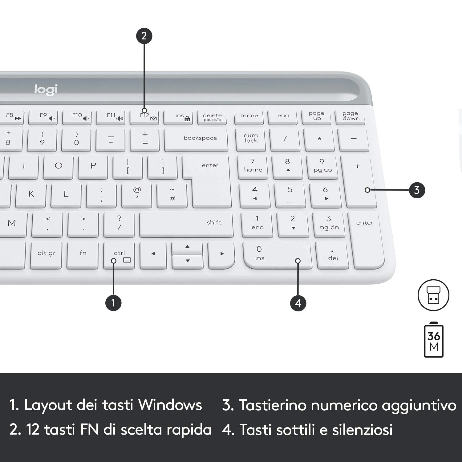 Logitech MK470 Slim kit tastiera e mouse wireless bianco silenzioso