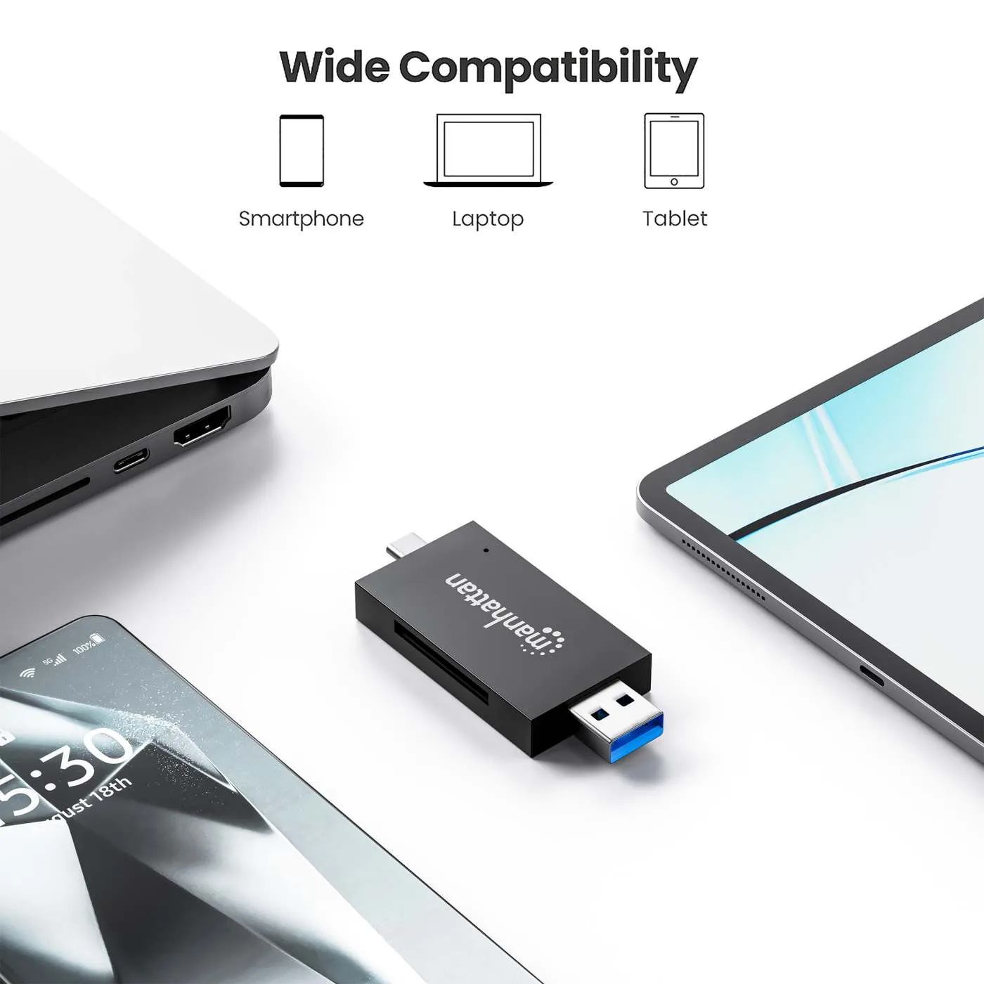 Manhattan USB 3.0 Type-C Type-A Combo lettore schede SD microSD 5 Gbps