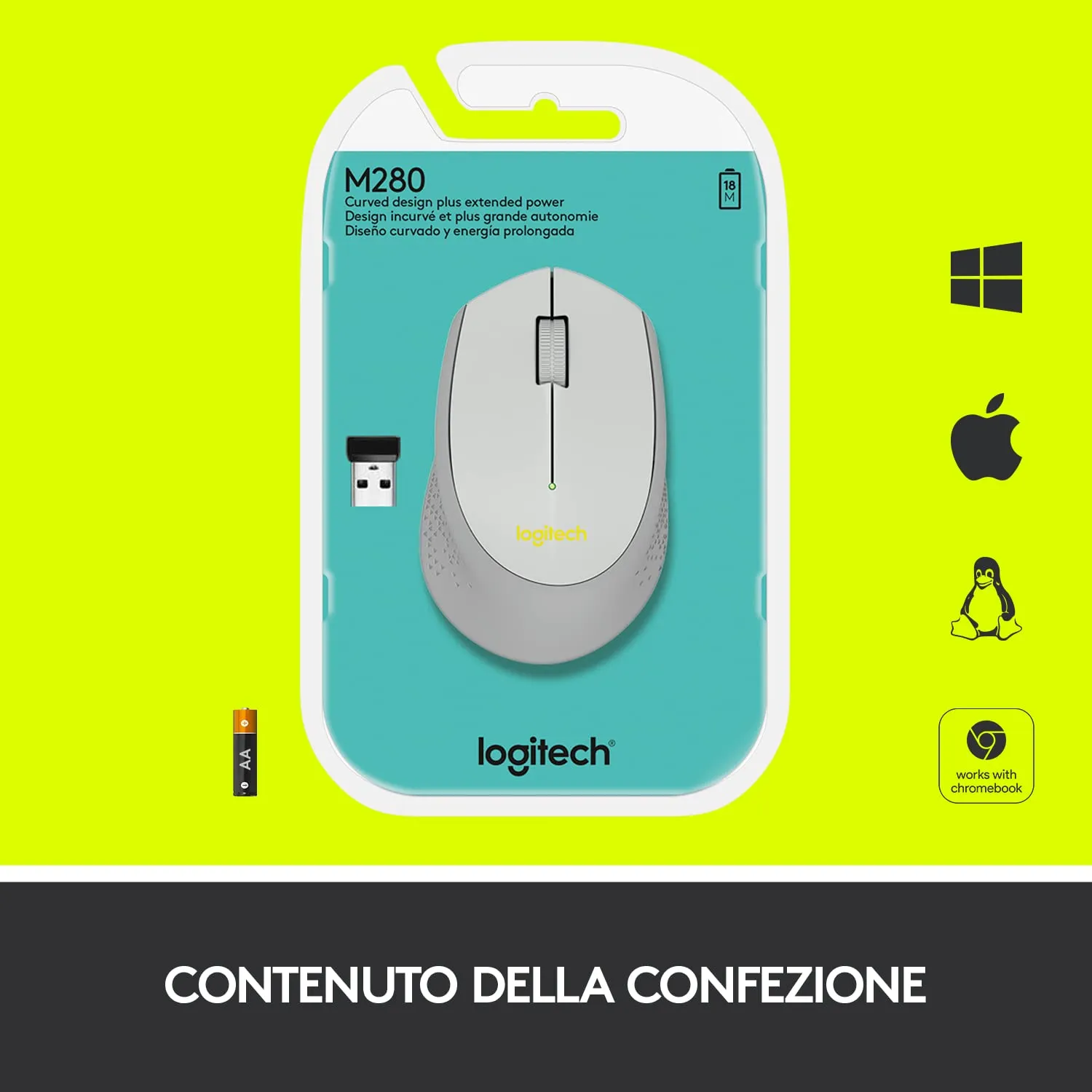 Logitech M320 Mouse Wireless Argento 3 Tasti Silenzioso