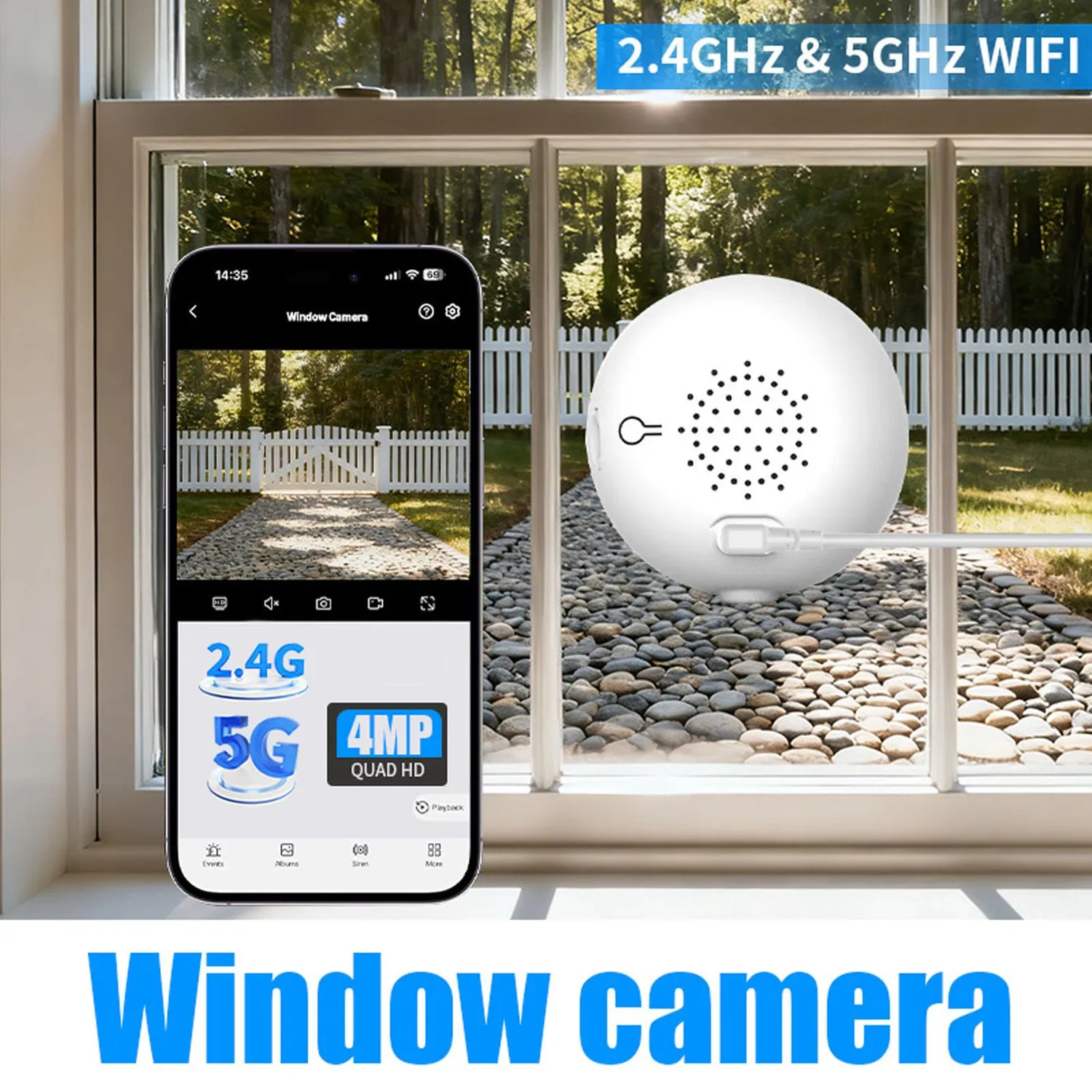 Zunate Telecamera Finestra 2K 4MP WiFi Notturna