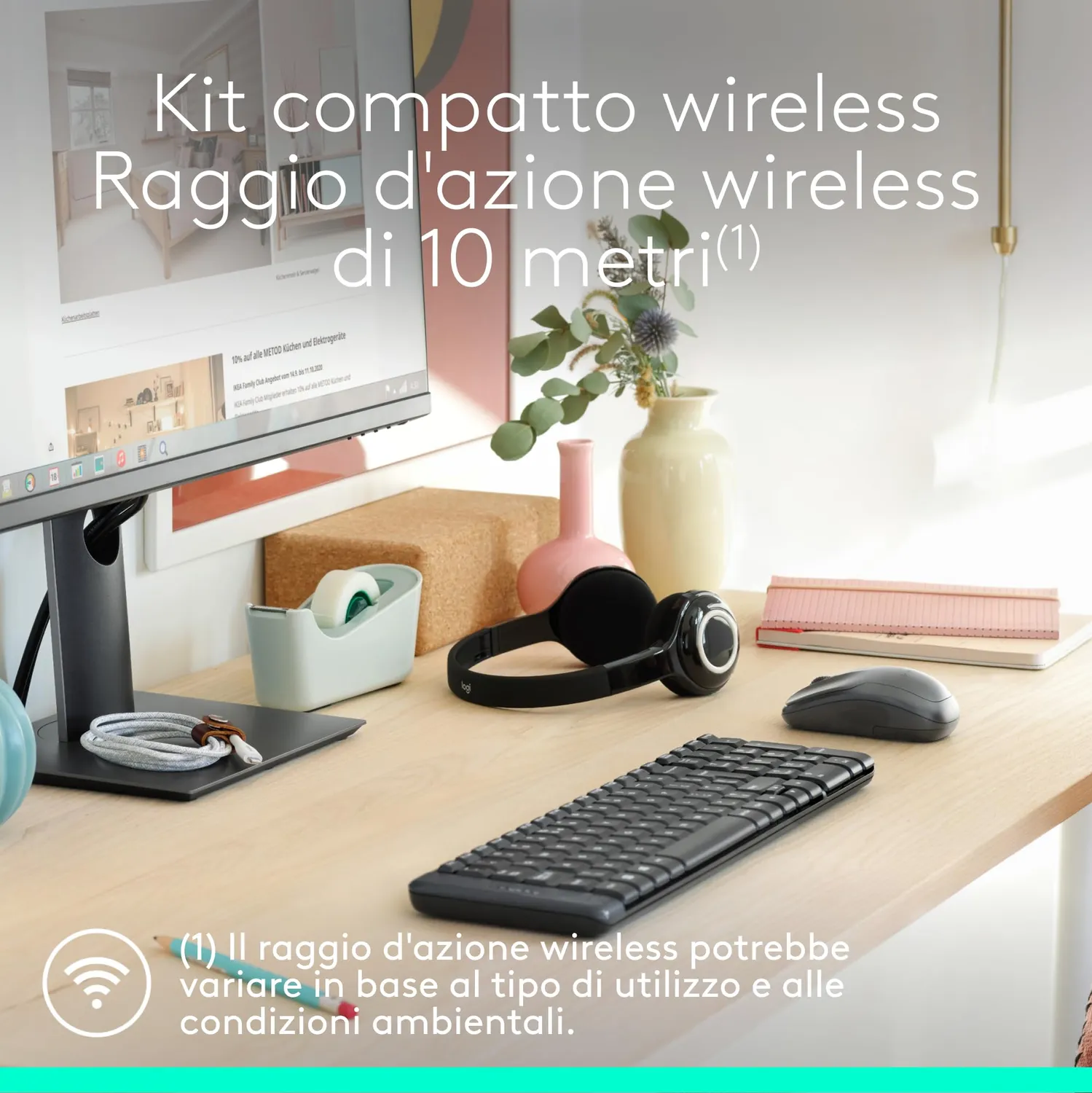 Logitech MK220 kit tastiera e mouse wireless compatti