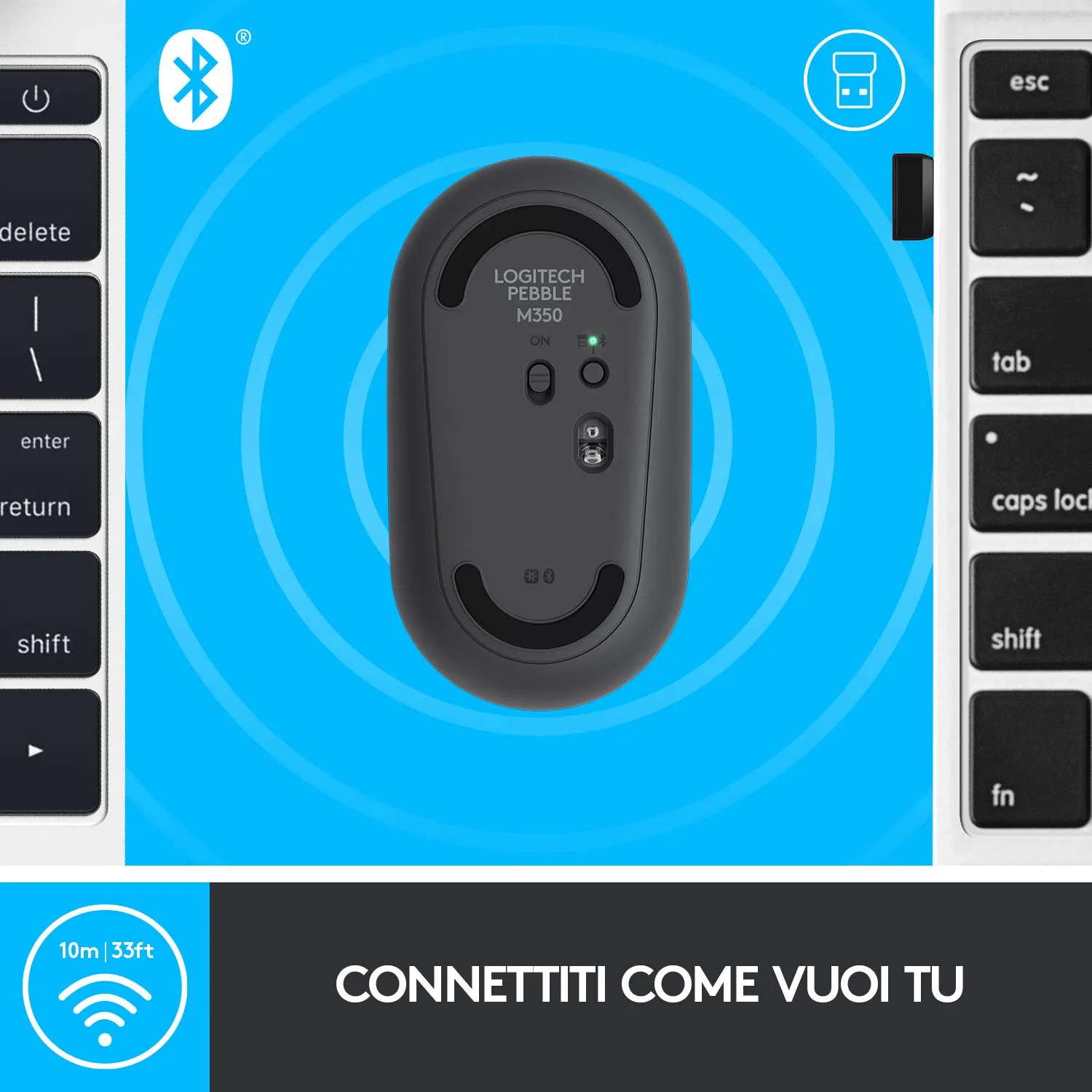 Logitech Pebble M350 mouse wireless grafite silenzioso