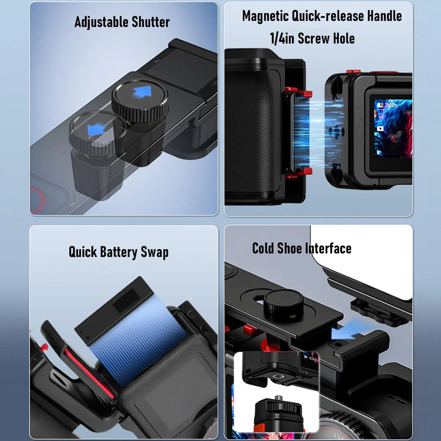 Zunate impugnatura action cam Action 3/4/5 Pro alluminio scatto
