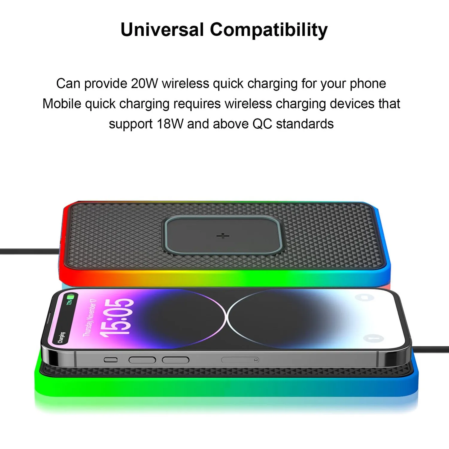 Zunate Tappetino Ricarica Wireless Auto 20W RGB Antiscivolo
