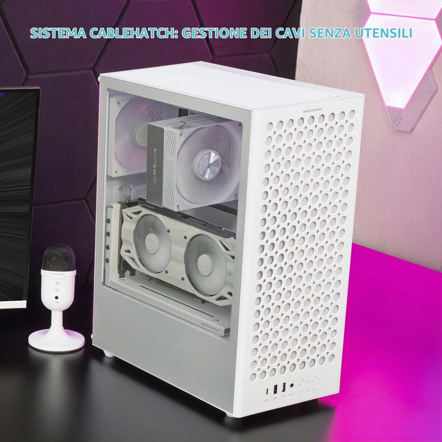 Mars Gaming MC-T800 case ATX bianco vetro 4 ventole