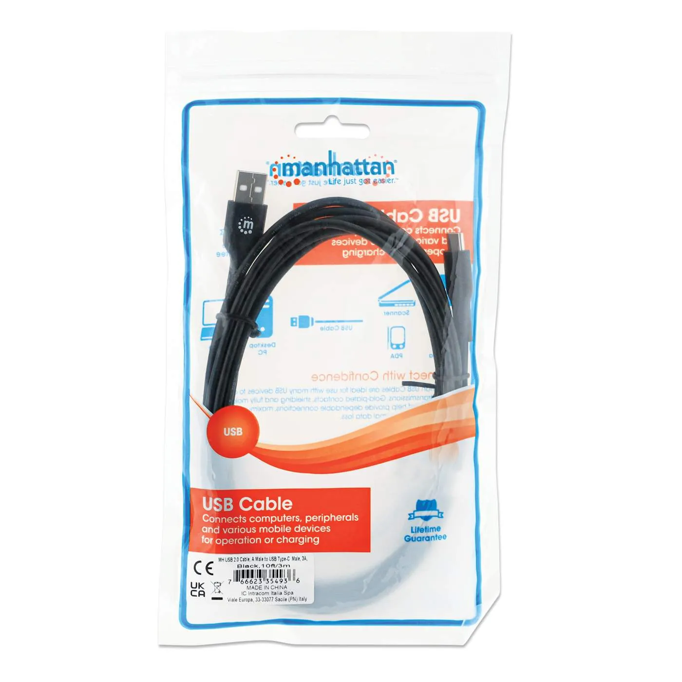 Manhattan Cavo USB-C 3m Nero Hi-Speed 480 Mbps