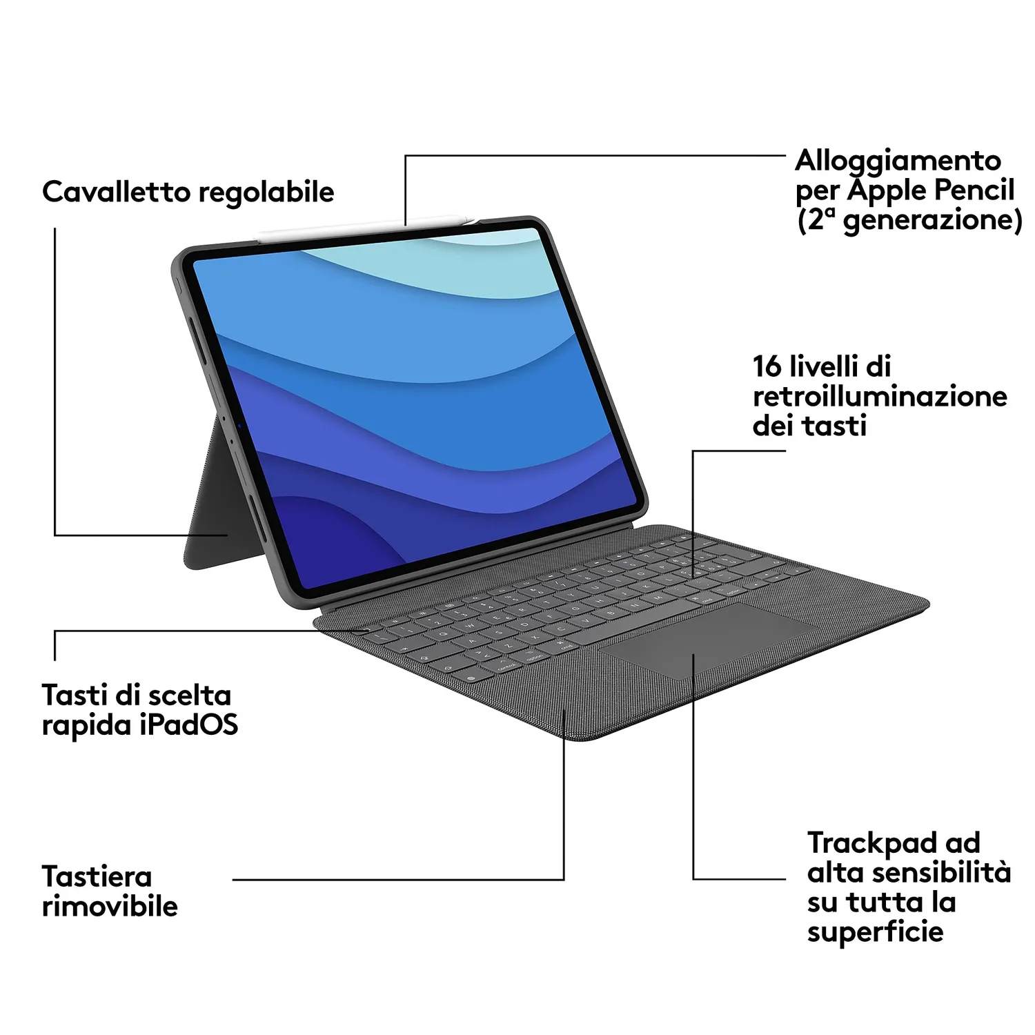 Logitech Combo Touch Custodia Tastiera iPad Pro 12,9 Grigio ITA