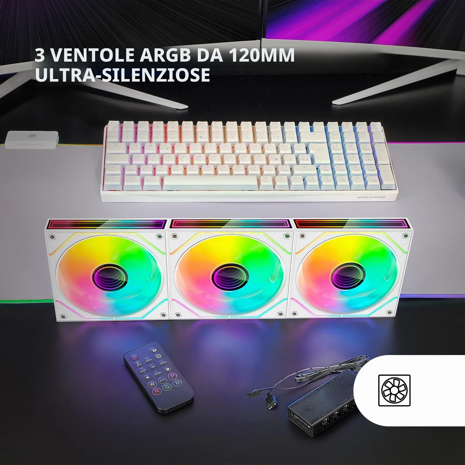 Mars Gaming MF-3DPROKIT Kit Ventole 3x120mm Bianco ARGB