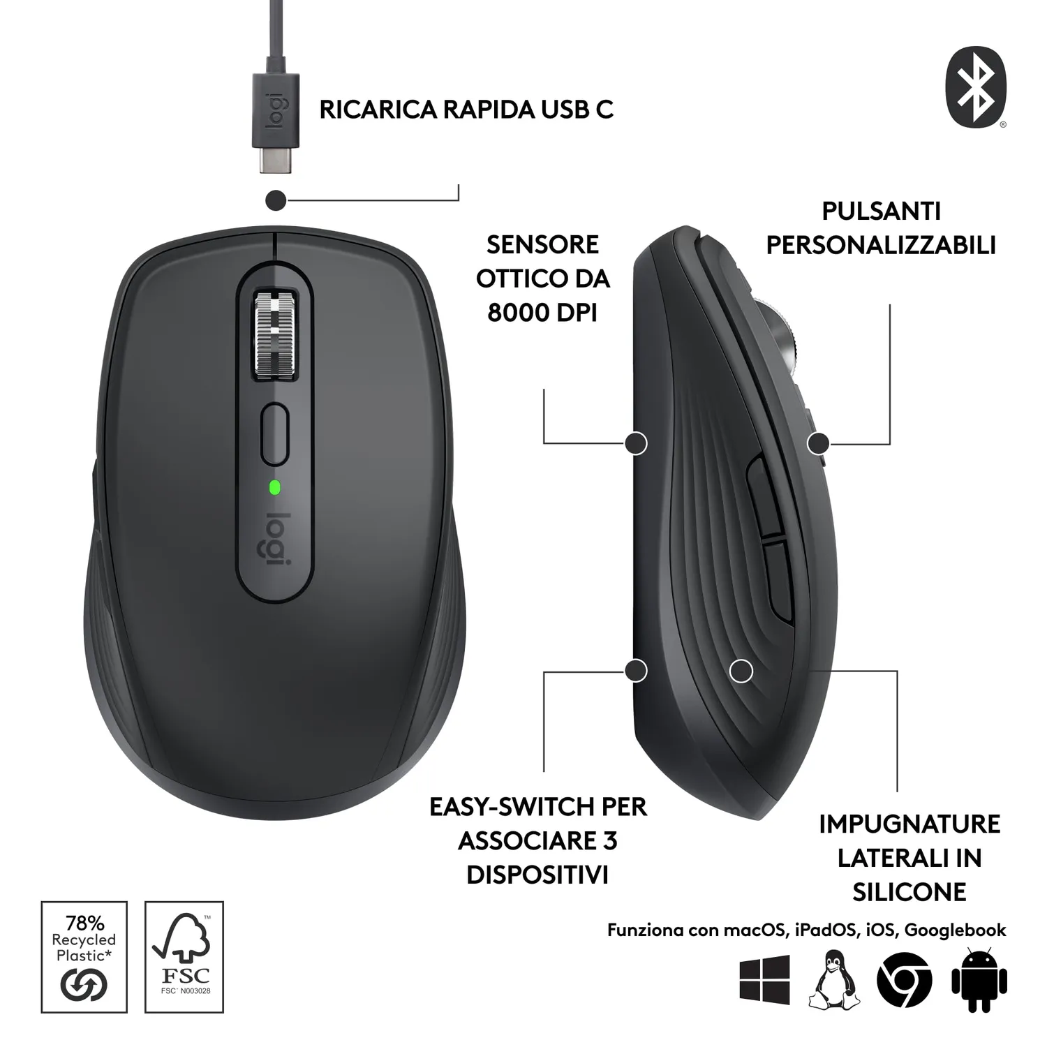 Logitech MX Anywhere 3S mouse wireless grafite