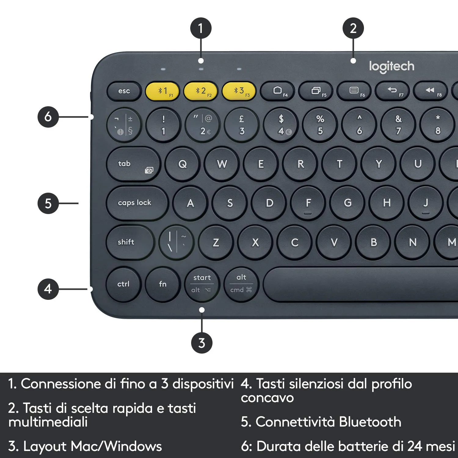 Logitech K380 tastiera Bluetooth nera ITA QWERTY