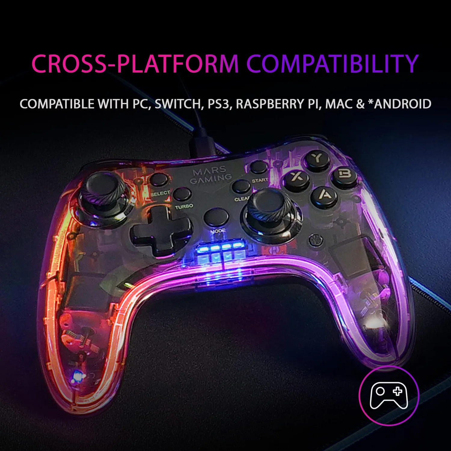 Mars Gaming MGPC gamepad trasparente RGB