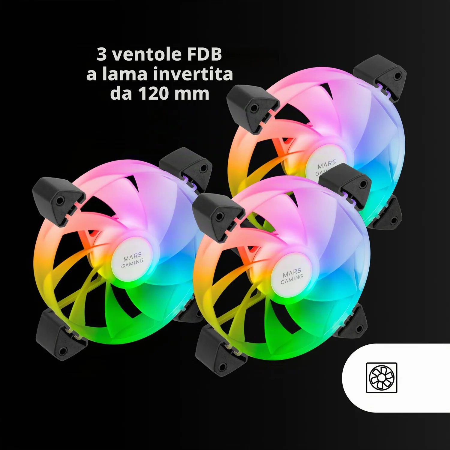Mars Gaming MF-3AR kit 3 ventole PC 120mm nere ARGB
