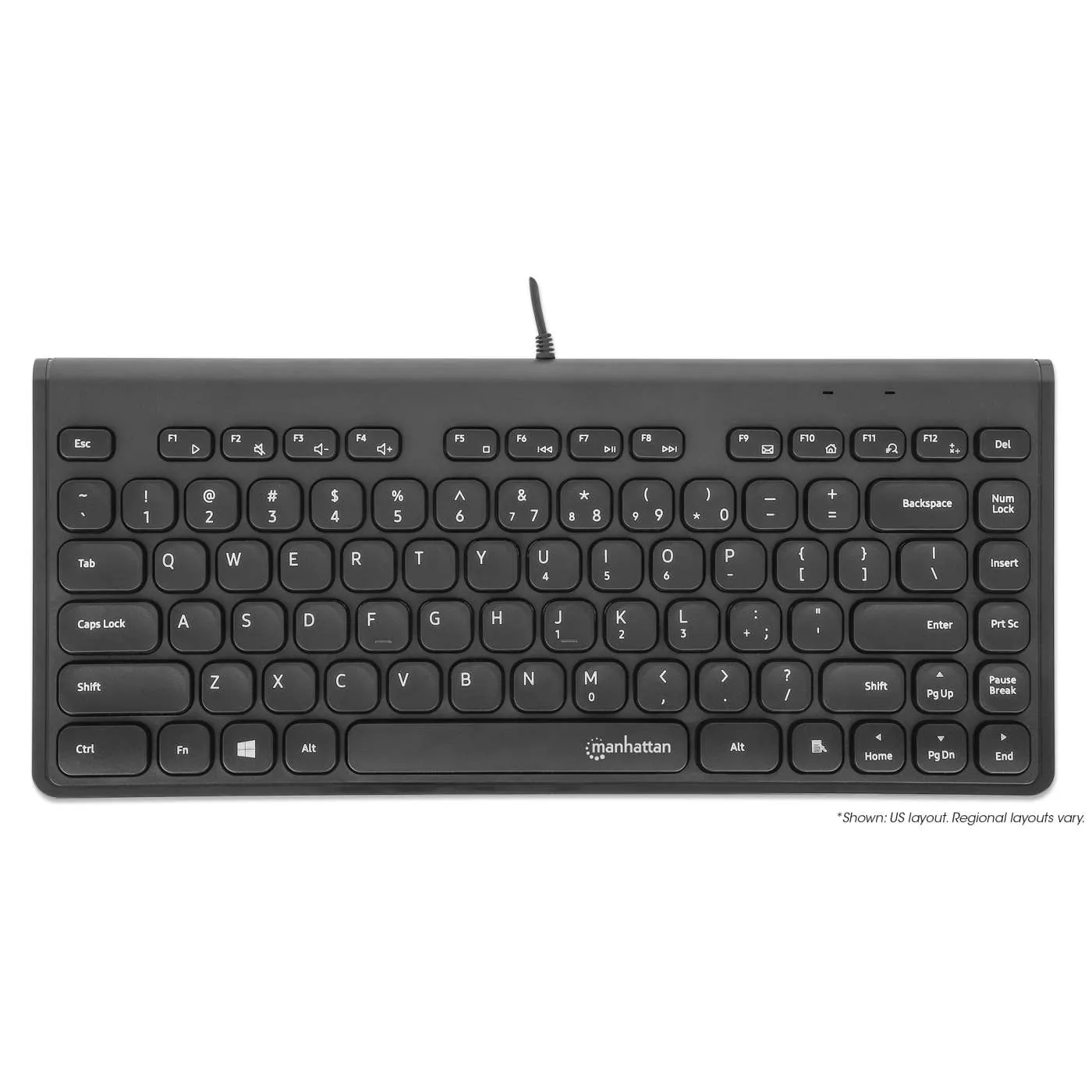 Manhattan Tastiera USB Mini Filo Compatta Nera 82 Tasti