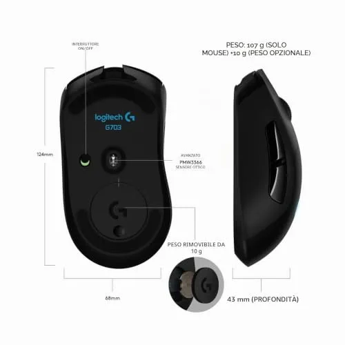 Logitech G703 mouse gaming wireless HERO 16K Lightspeed