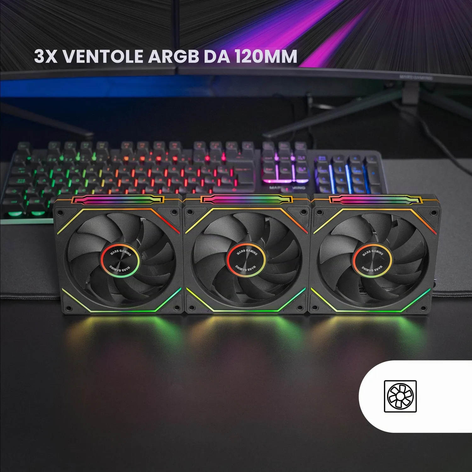 Mars Gaming MF-Linkfinity Kit2 ventole 120mm kit 3 pezzi nere ARGB