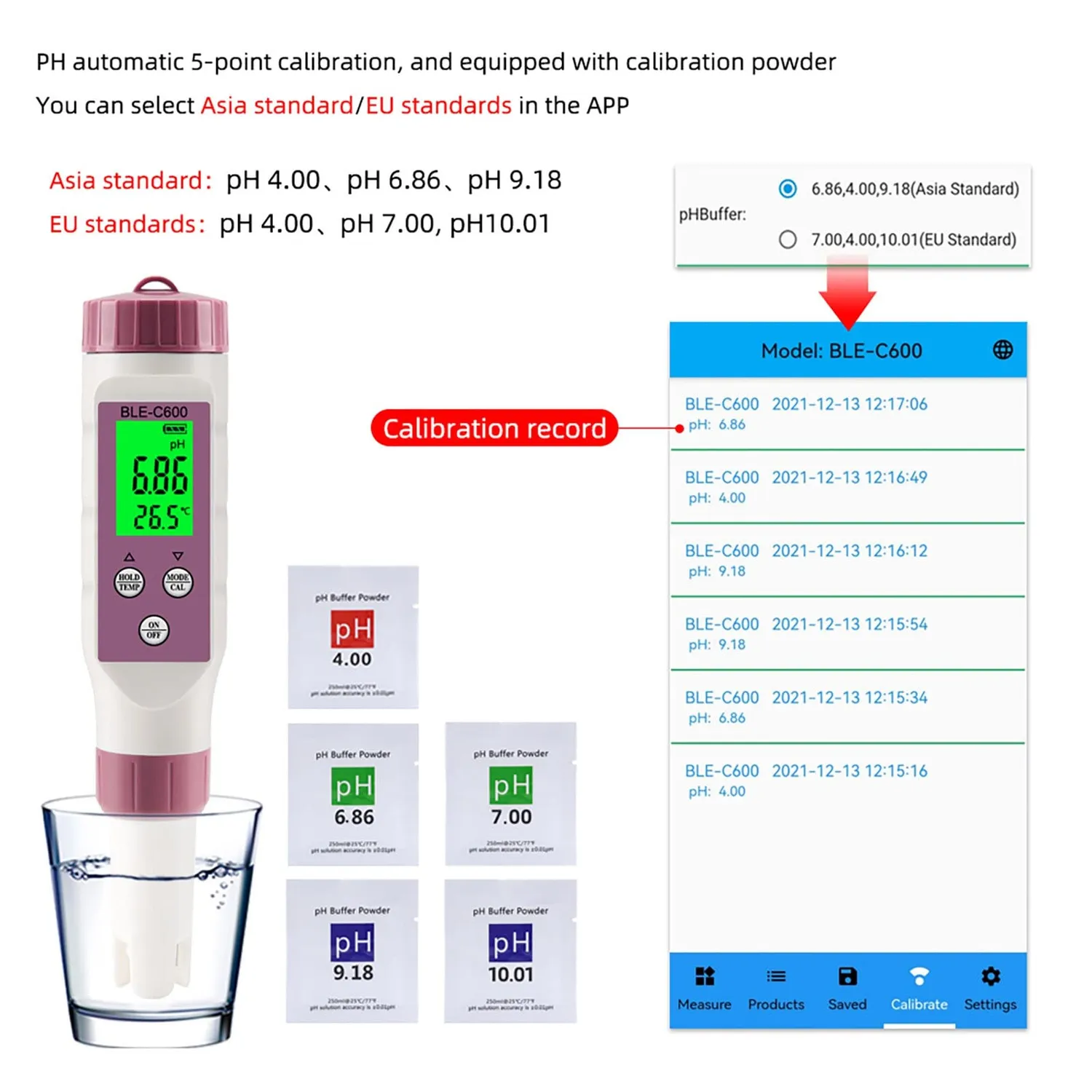 Zunate Misuratore pH Digitale 7 in 1 Bluetooth con Custodia