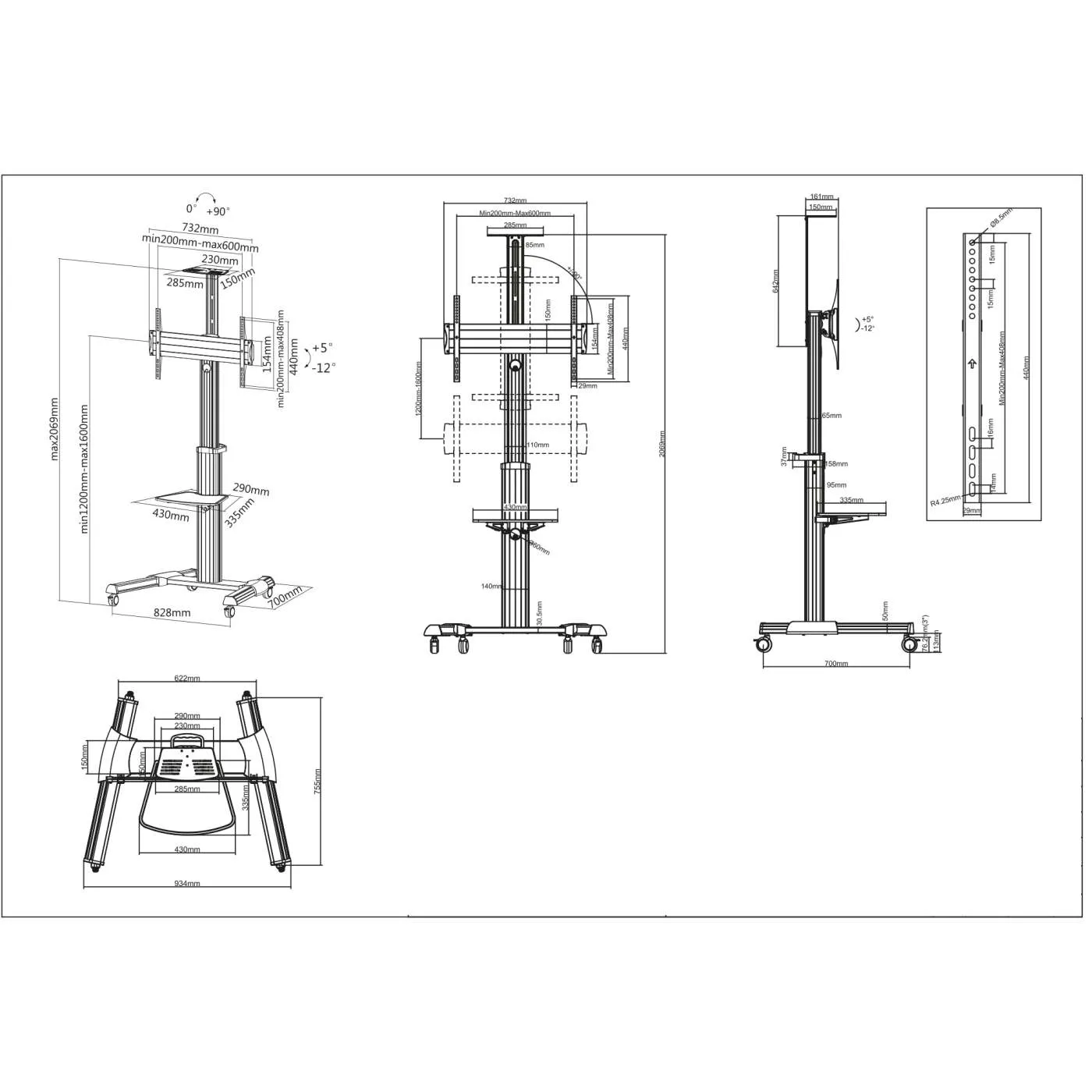 Manhattan carrello TV 37-86 pollici alluminio