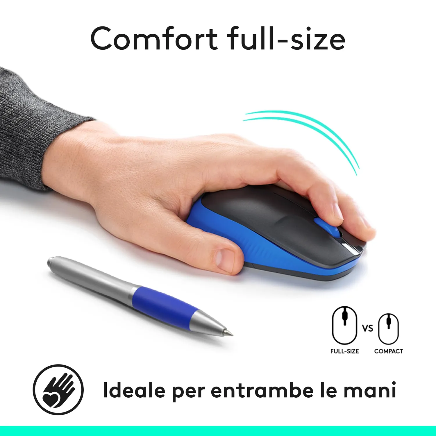 Logitech M190 mouse wireless blu formato grande