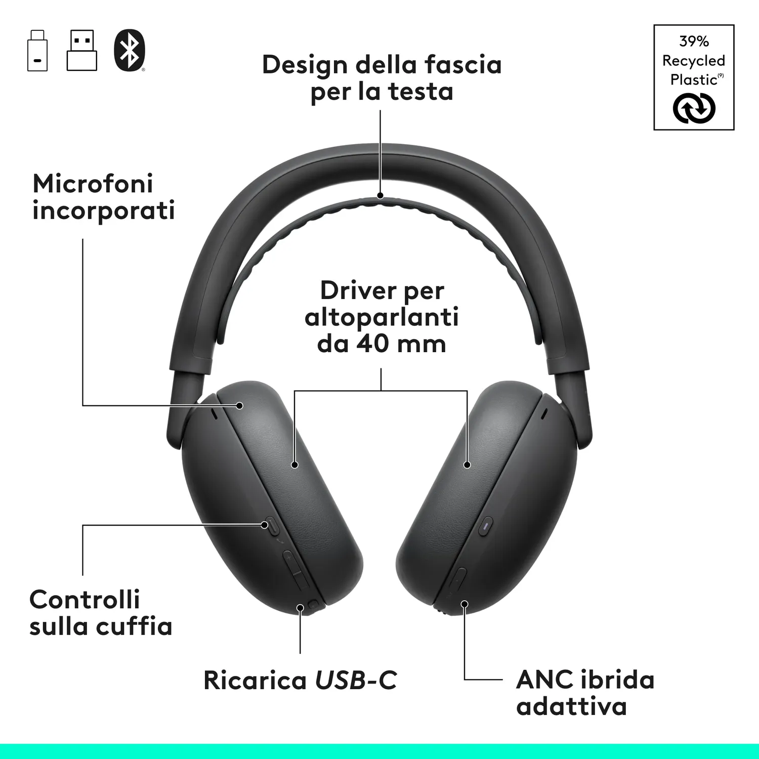 Logitech Zone Vibe Pro Business cuffie Grafite Teams 40 mm