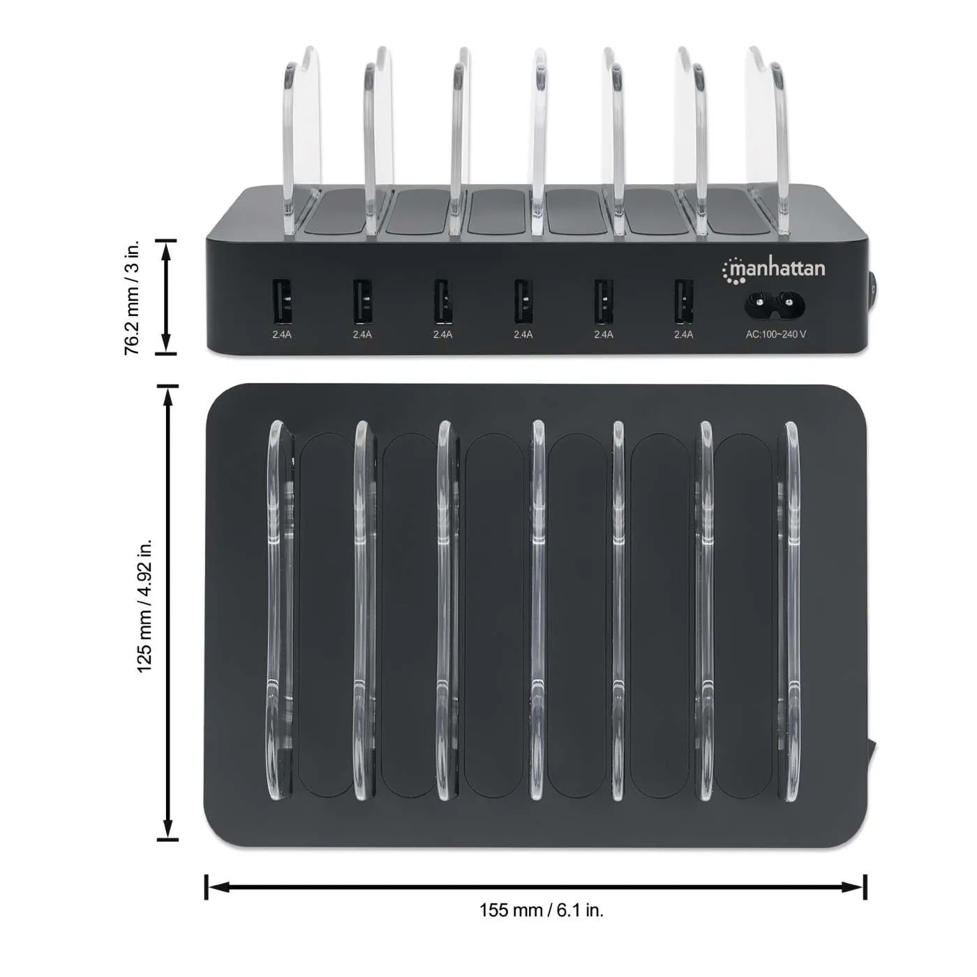 Manhattan Stazione ricarica USB 6 porte 50W nera