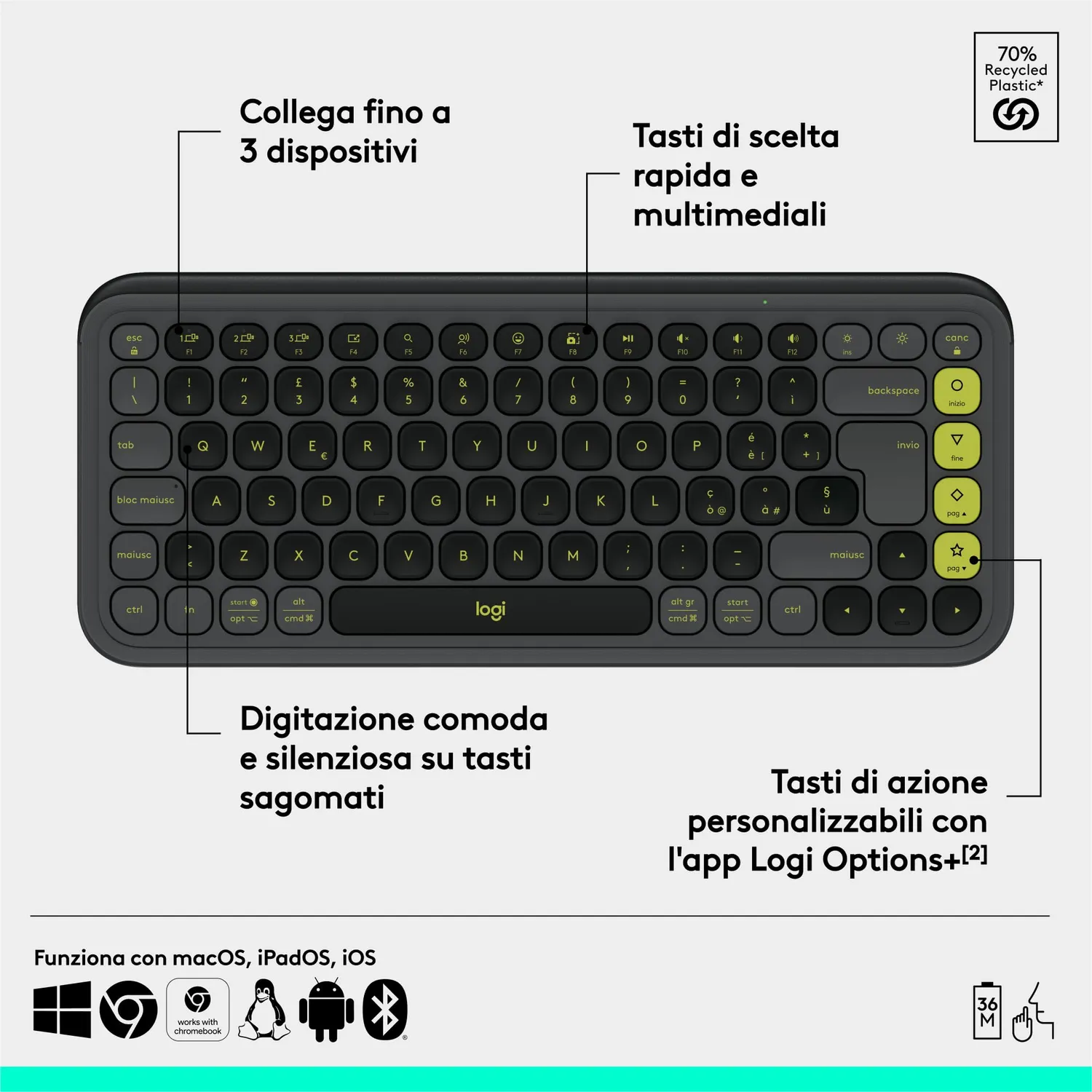 Logitech POP Icon Keys Tastiera Bluetooth Grafite ITA QWERTY