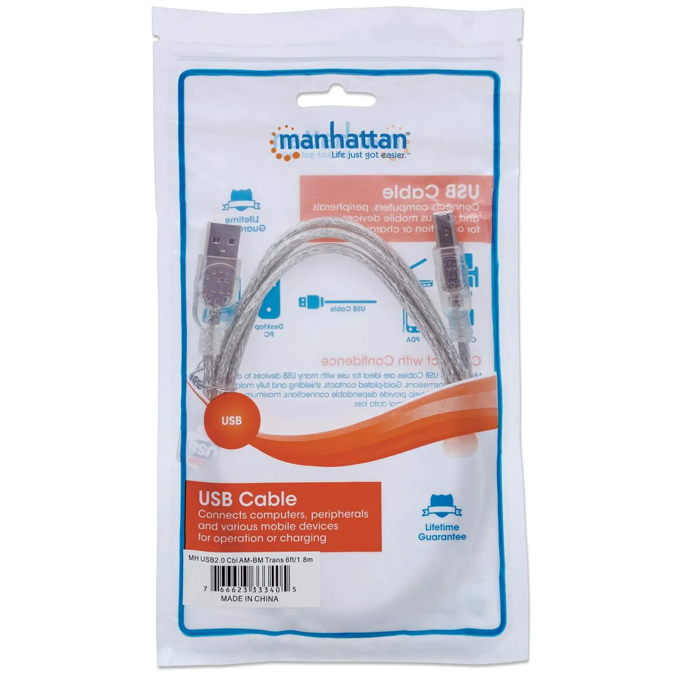 Manhattan cavo USB-A USB-B 1.8 m argento 480Mbps