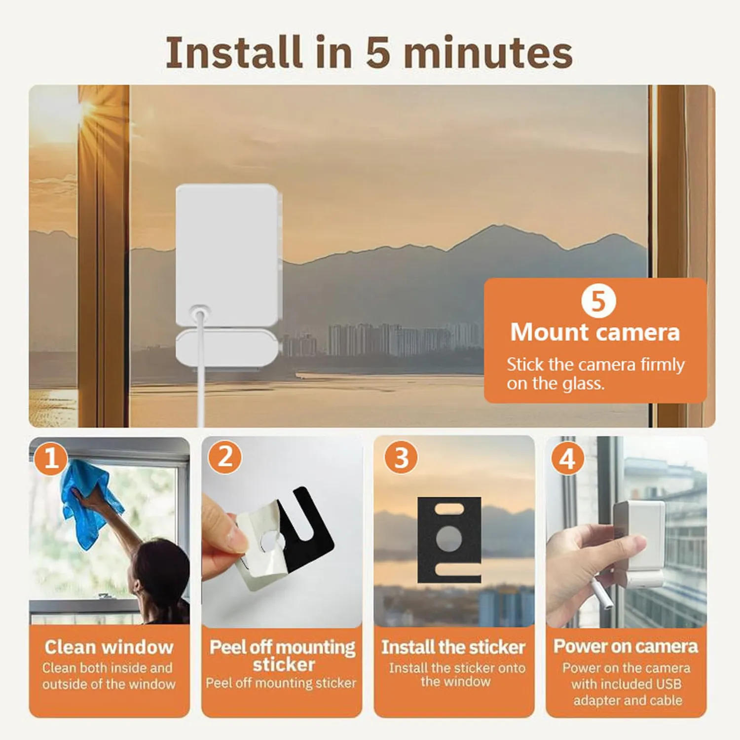 Zunate Telecamera Finestra 2K 3MP WiFi Dual Band Adesiva