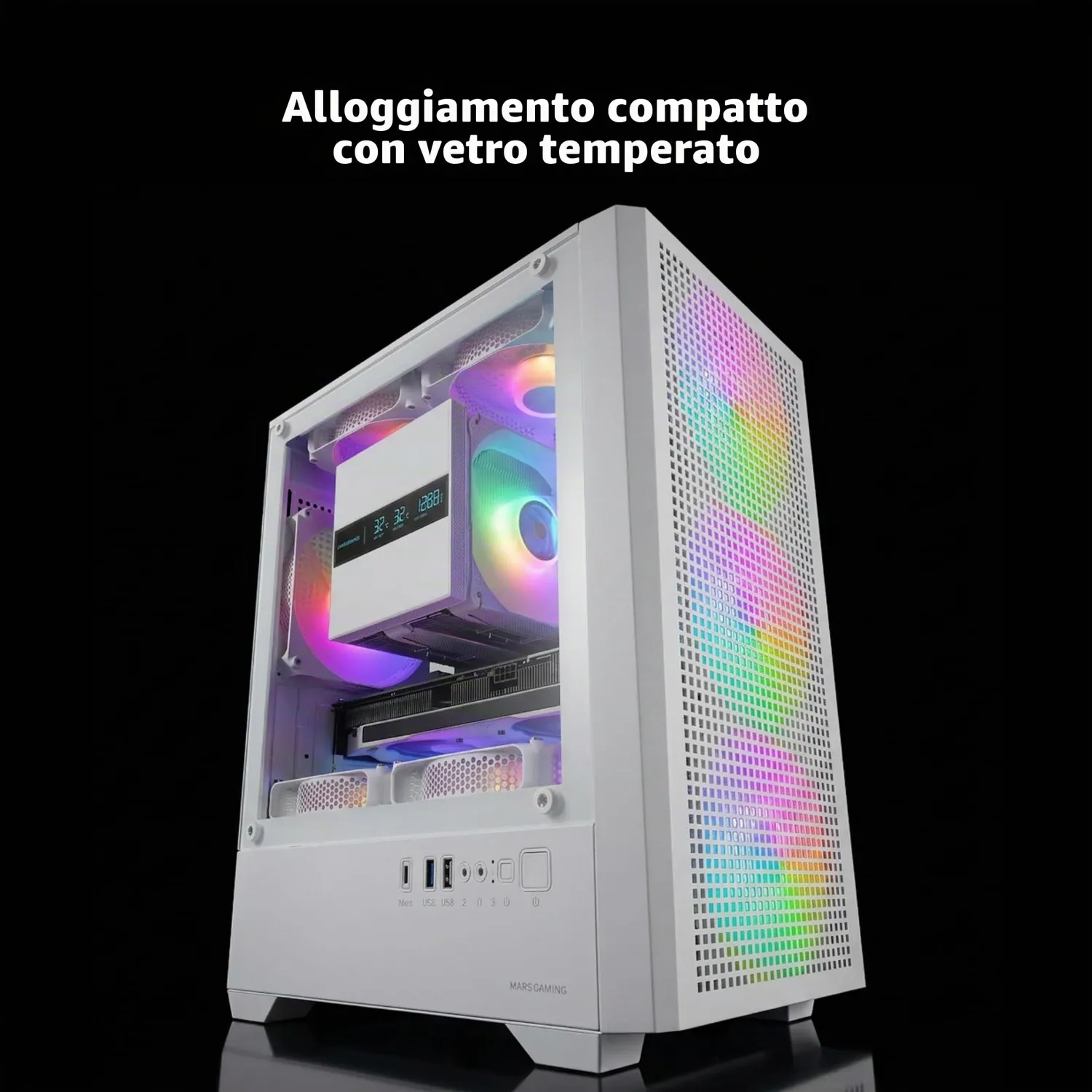 Mars Gaming MC-Vector Case PC Micro-ATX Bianco Vetro