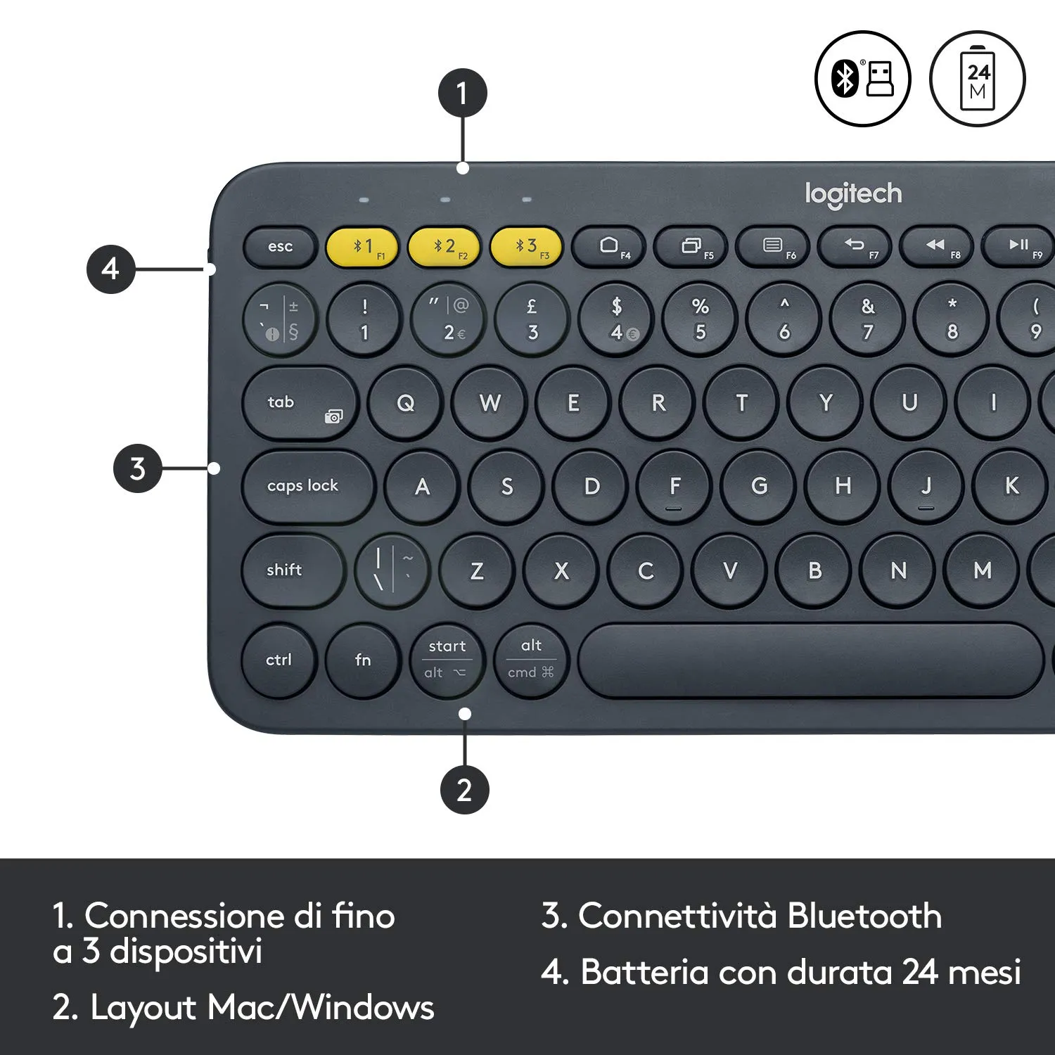 Logitech K380 M350 Kit Tastiera e Mouse Wireless Nero Silenzioso