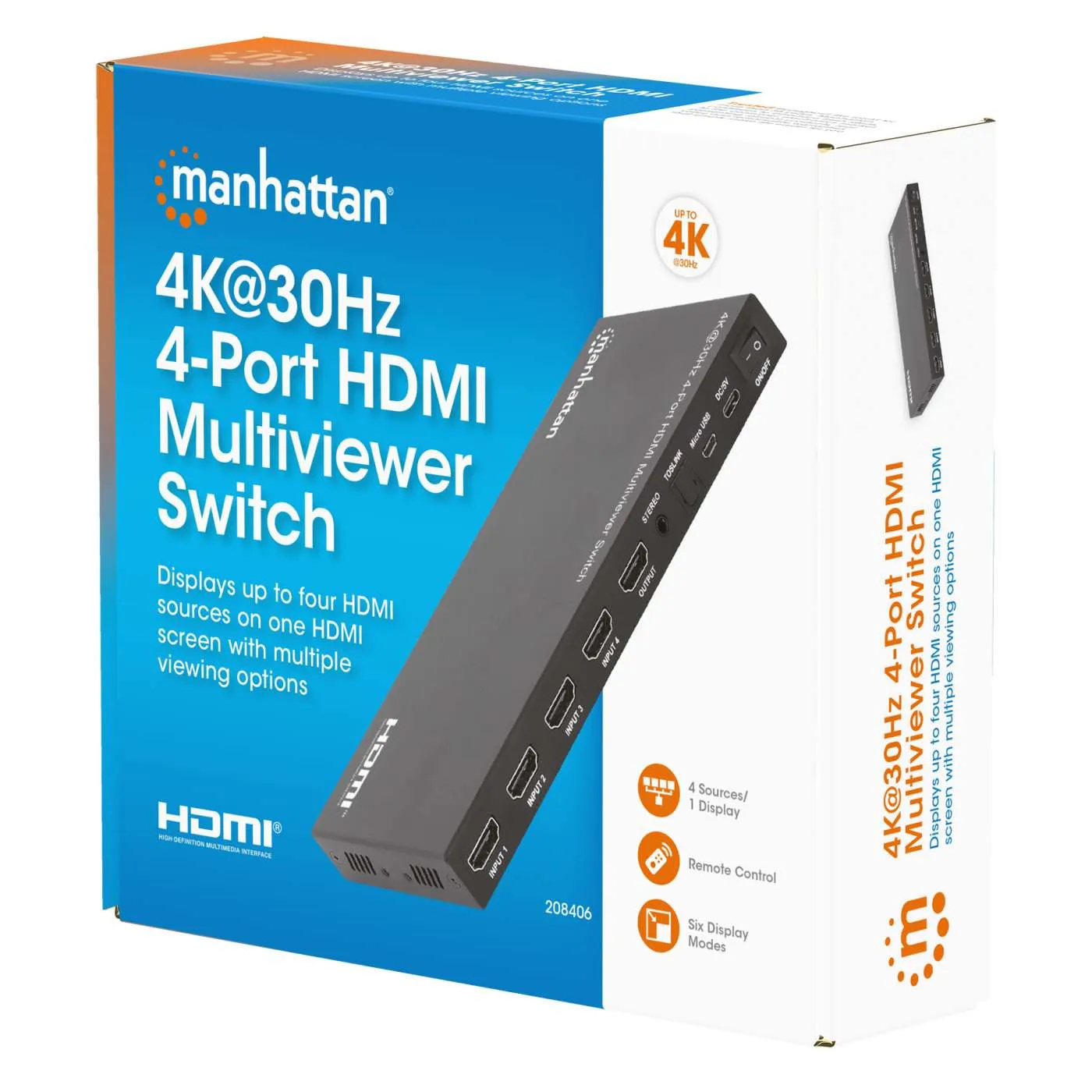 Manhattan Switch Multiviewer HDMI 4 Porte 4K 30Hz PiP