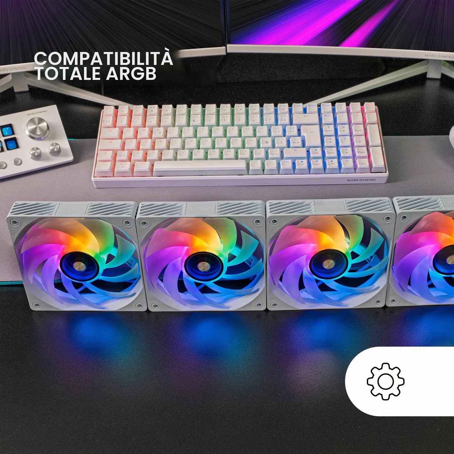 Mars Gaming MF-SI4KIT kit 4 ventole 120mm ARGB bianco