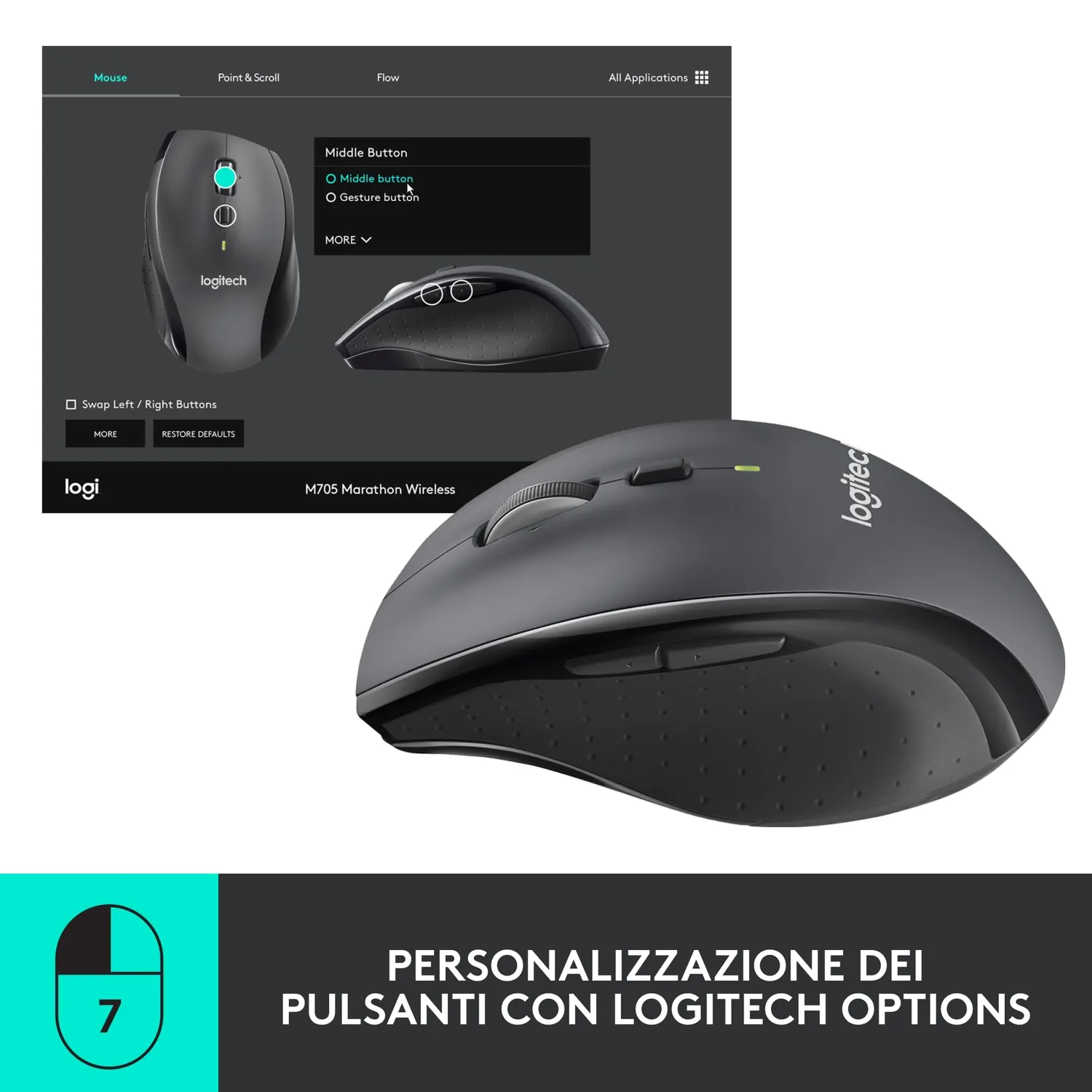 Logitech M705 Marathon mouse wireless nero 5 tasti