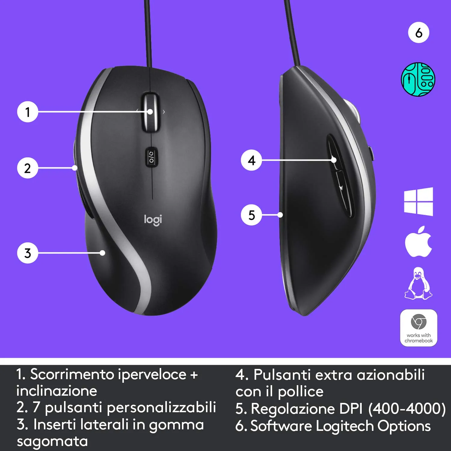 Logitech M500s mouse cablato iperveloce 1000 dpi nero