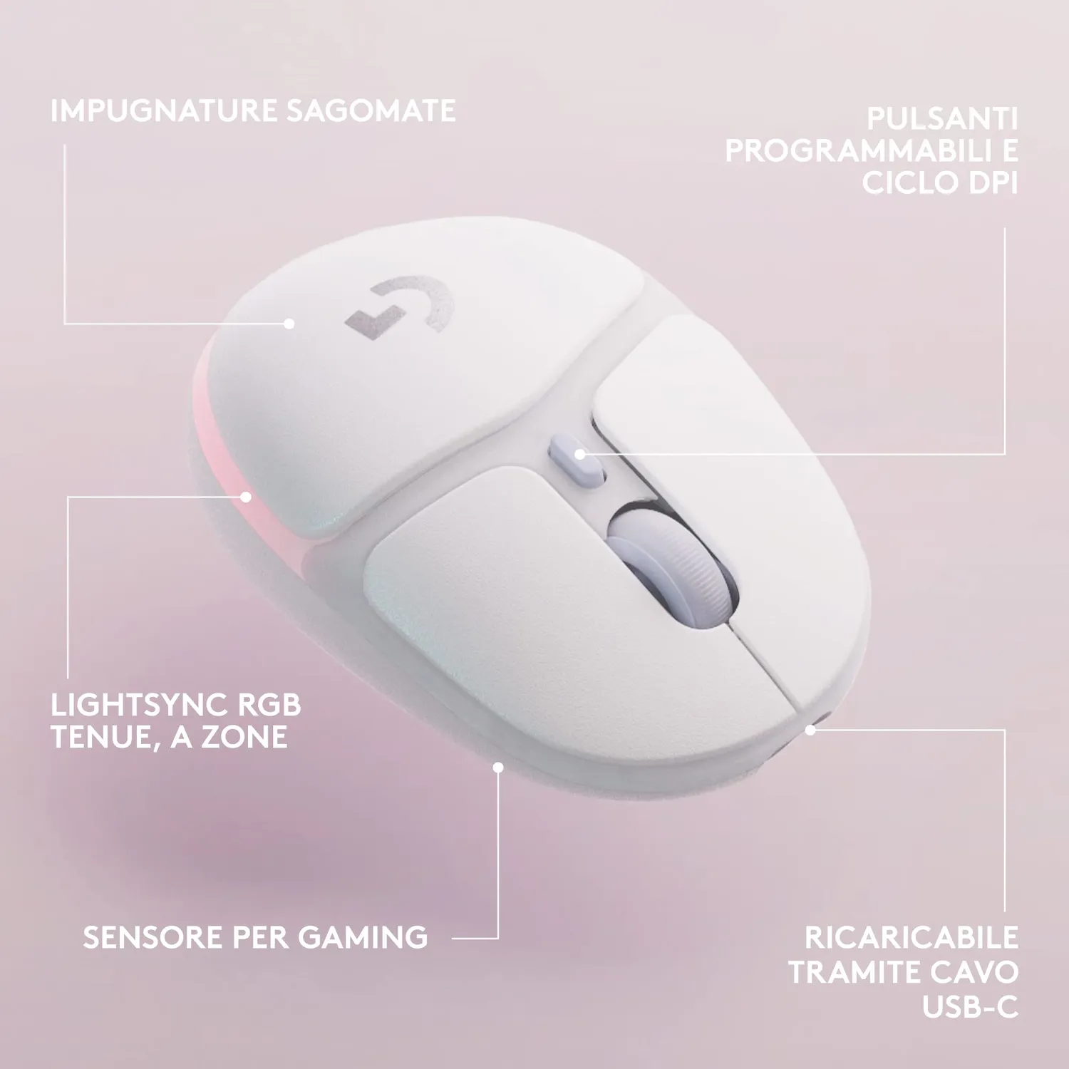 Logitech G G705 mouse gaming wireless bianco Lightspeed 85g