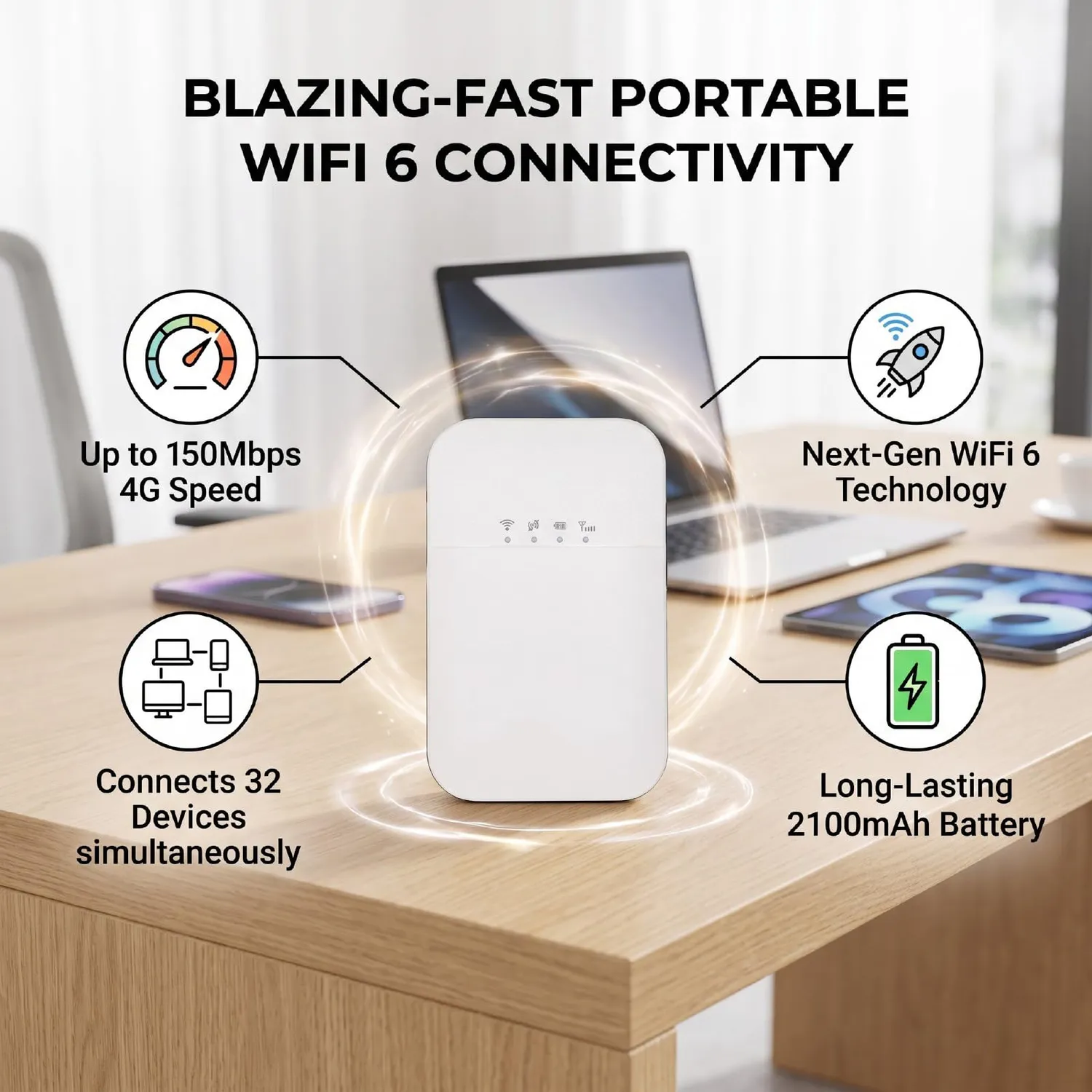 Zunate Router Hotspot Mobile 4G LTE WiFi 6 32 Dispositivi