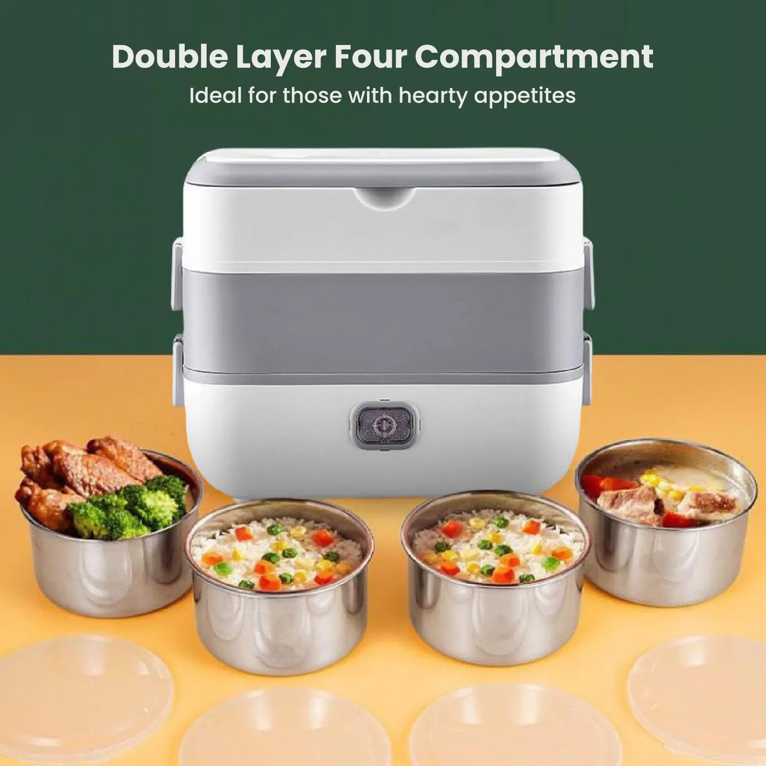 Zunate Lunch Box Elettrico Riscaldato 4 Contenitori Acciaio 220V