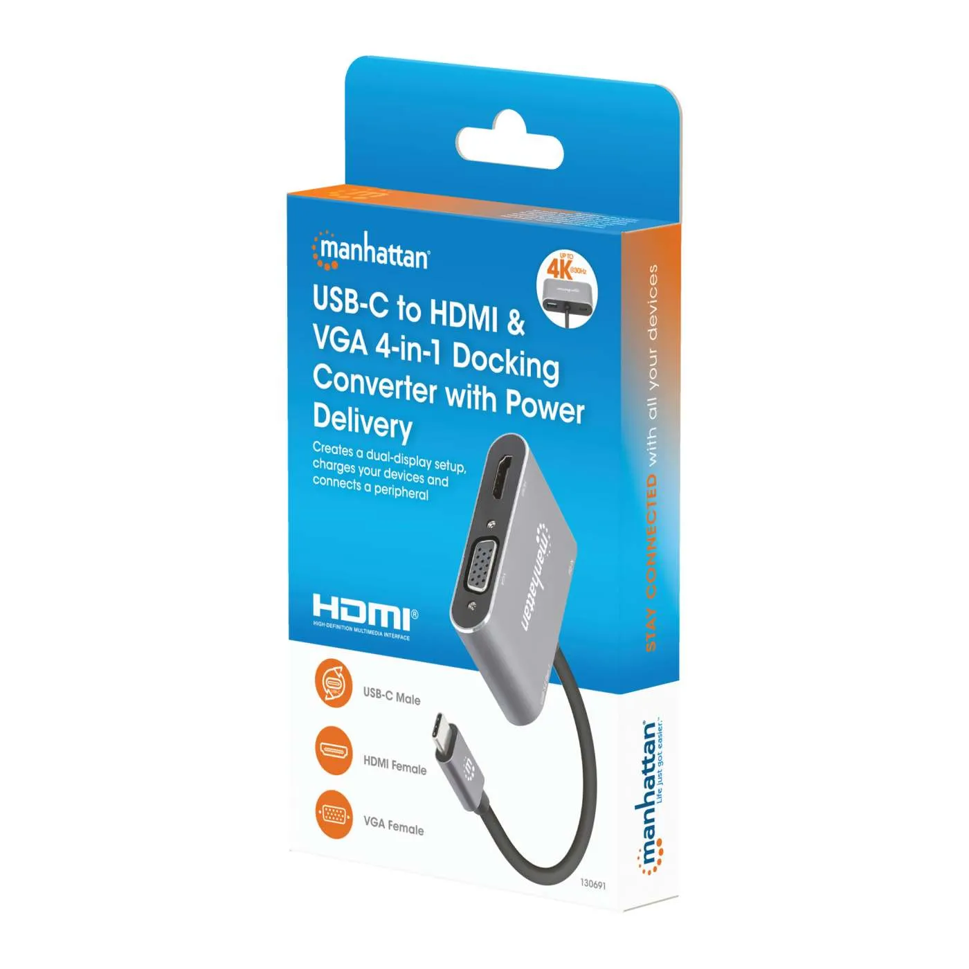 Manhattan 4-in-1 Docking Converter USB-C HDMI VGA PD 87W