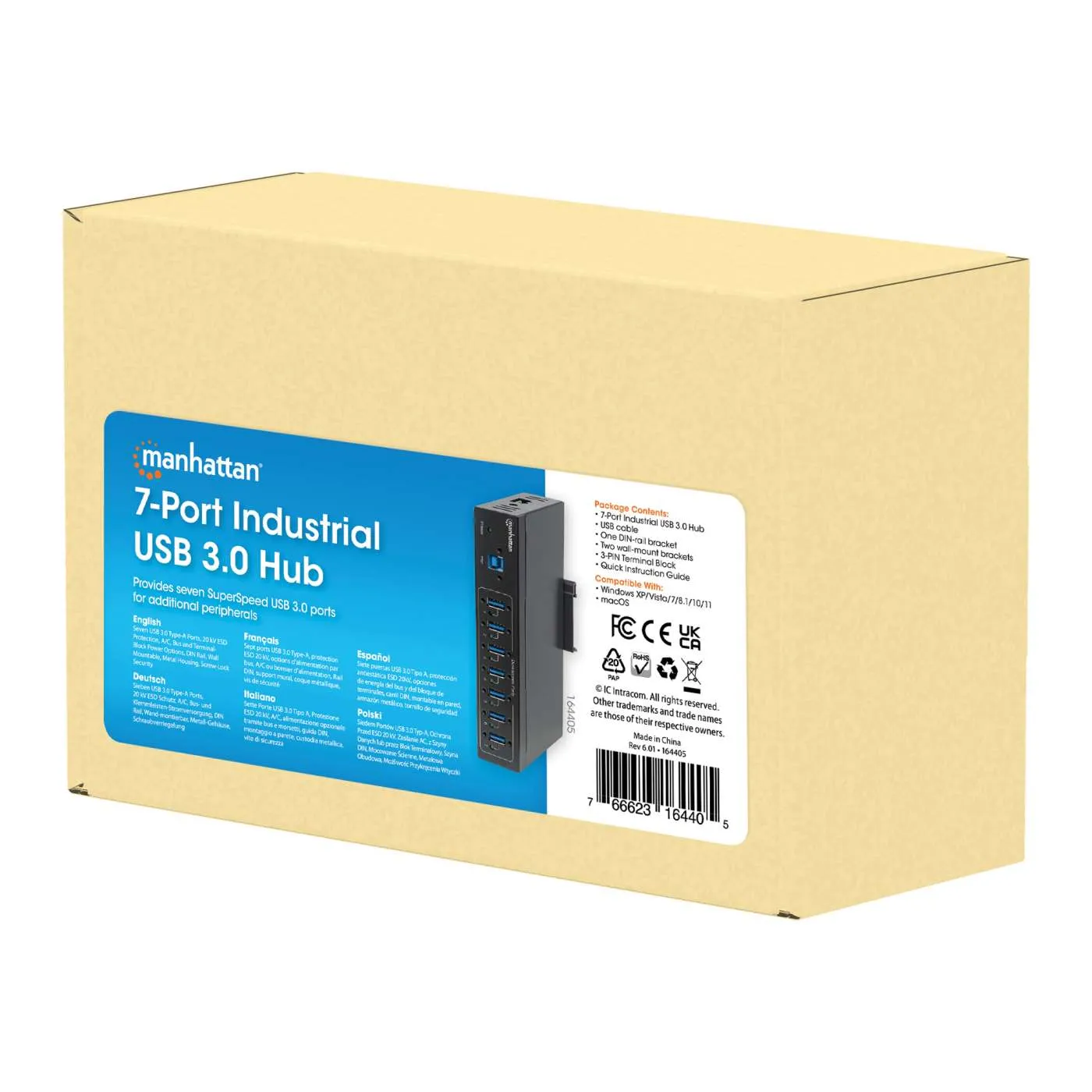 Manhattan Hub USB 3.0 industriale 7 porte 5 Gbps
